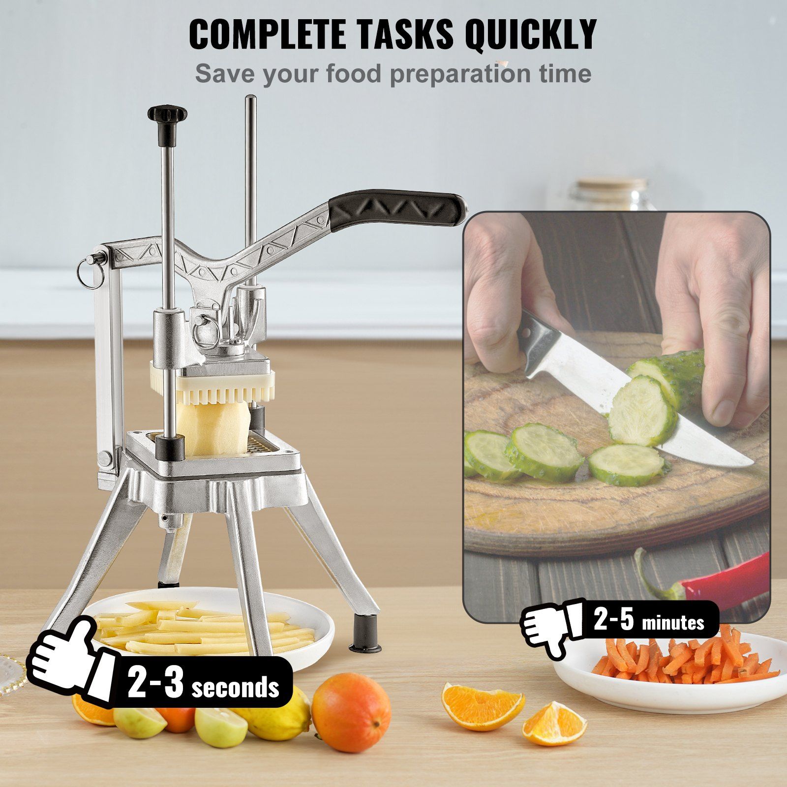 Commercial Vegetable Fruit Chopper 1/2″ Blade Heavy Duty Professional Food Dicer Kattex French Fry Cutter Onion Slicer Stainless Steel for Tomato Peppers Potato Mushroom, Sliver - Image 3
