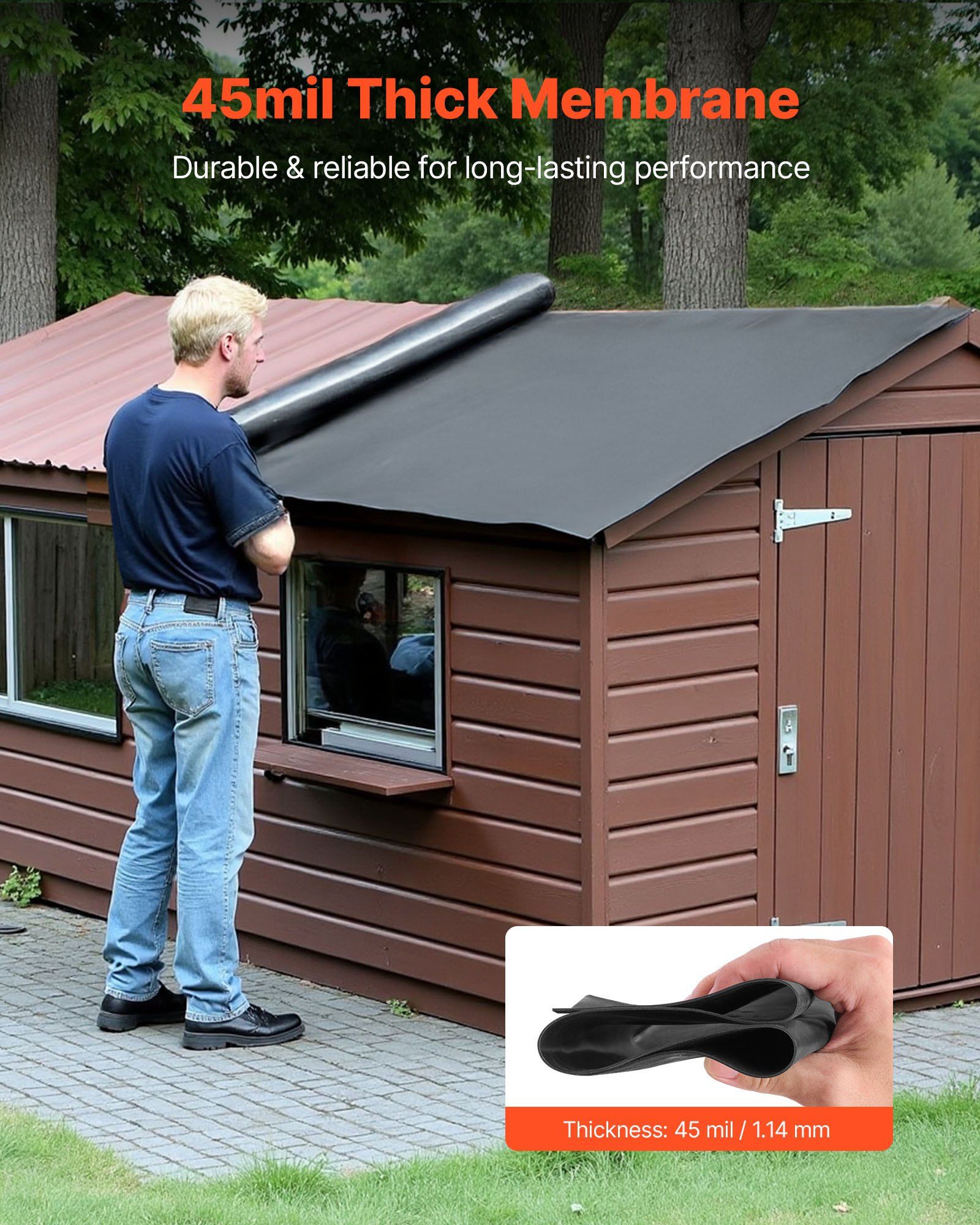 Roll Roofing, 4.57 x 6 m, 45 mil EPDM Rubber Roofing, Long Lifespan & Weather-resistant, Withstands Harsh Temperatures, Flexible & Easy Installation, Roof Underlayment for RVs, Roofs, Ponds - Image 2