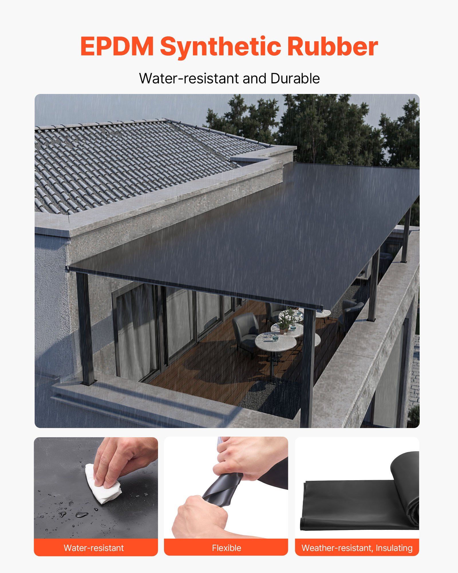 Roll Roofing, 4.57 x 6 m, 45 mil EPDM Rubber Roofing, Long Lifespan & Weather-resistant, Withstands Harsh Temperatures, Flexible & Easy Installation, Roof Underlayment for RVs, Roofs, Ponds - Image 4