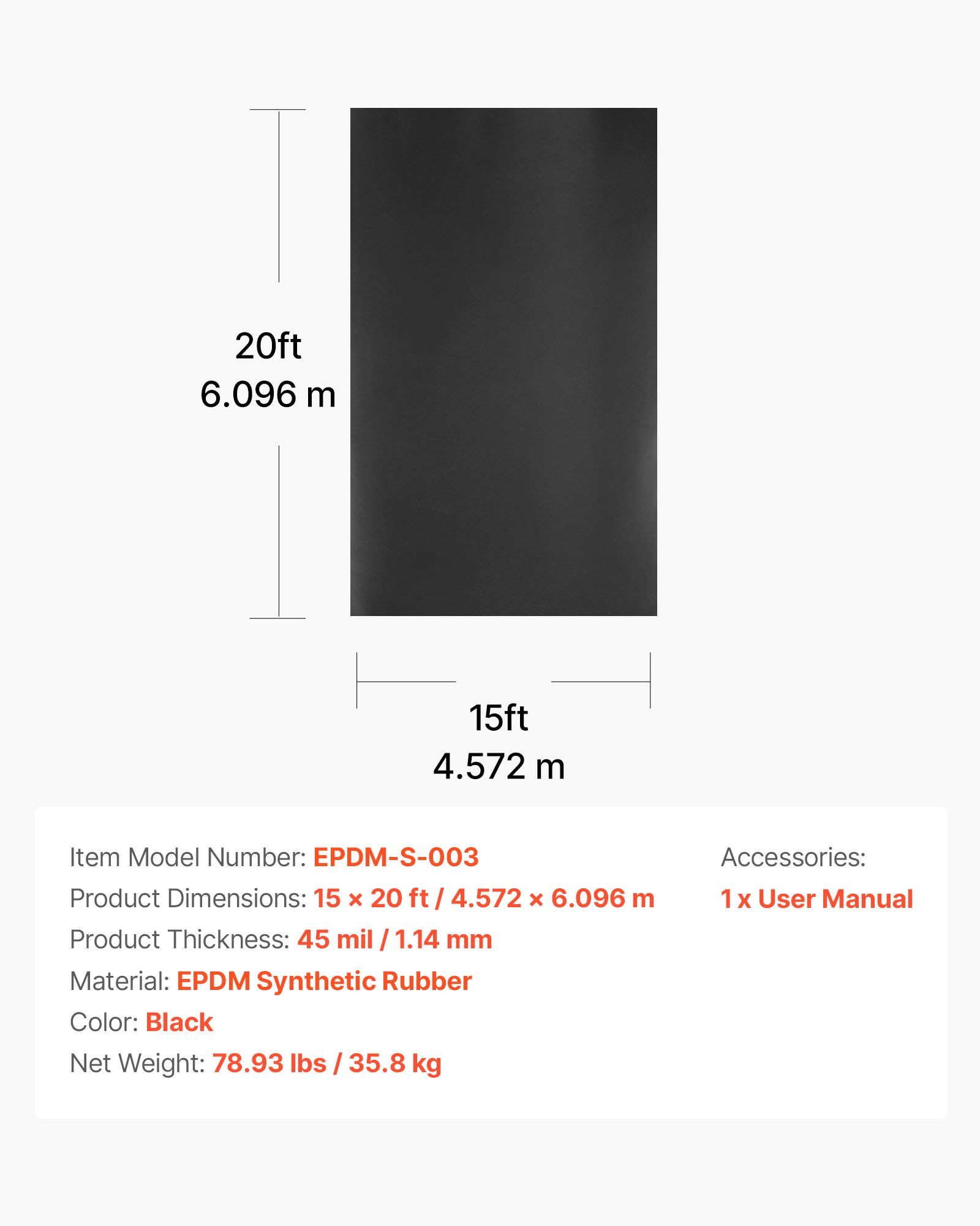 Roll Roofing, 4.57 x 6 m, 45 mil EPDM Rubber Roofing, Long Lifespan & Weather-resistant, Withstands Harsh Temperatures, Flexible & Easy Installation, Roof Underlayment for RVs, Roofs, Ponds - Image 7