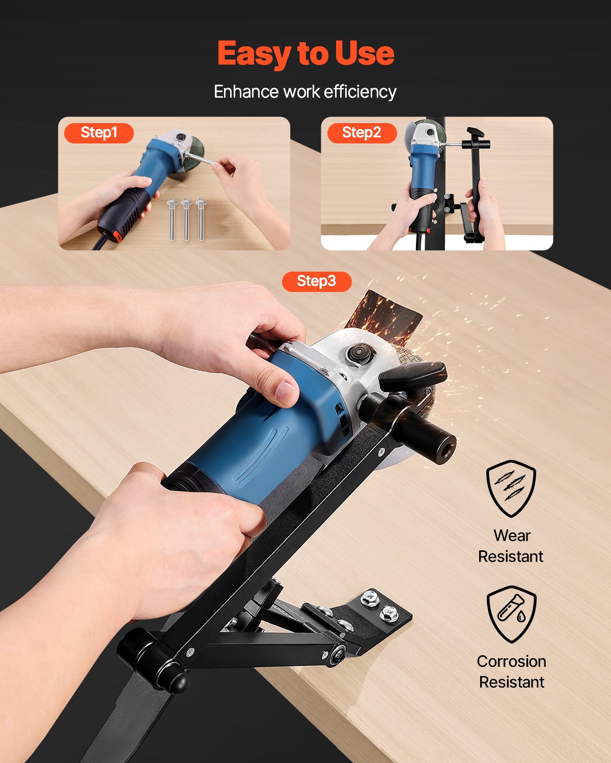 Lawn Mower Blade Sharpener, 15° - 45° Adjustable Lawnmower Blade Sharpening Tool with 4 Adapter Pins, Ball Bearing Design & 25mm Enlarged Handle, Compatible with Most Angle Grinders - Image 2