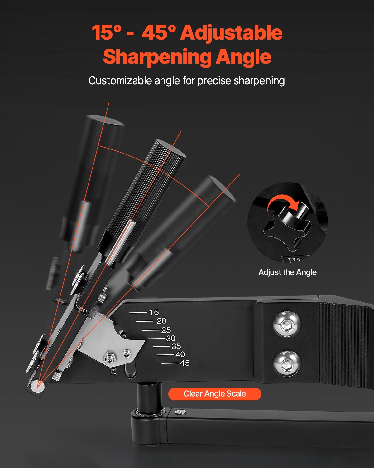 Lawn Mower Blade Sharpener, 15° - 45° Adjustable Lawnmower Blade Sharpening Tool with 4 Adapter Pins, Ball Bearing Design & 25mm Enlarged Handle, Compatible with Most Angle Grinders - Image 4