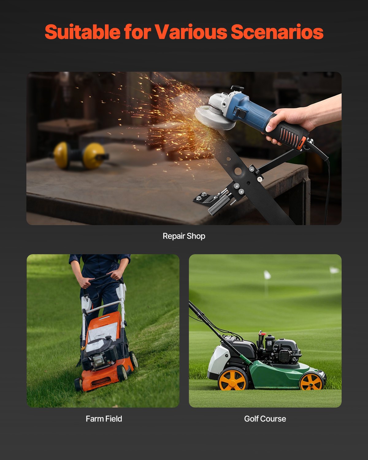 Lawn Mower Blade Sharpener, 15° - 45° Adjustable Lawnmower Blade Sharpening Tool with 4 Adapter Pins, Ball Bearing Design & 25mm Enlarged Handle, Compatible with Most Angle Grinders - Image 6