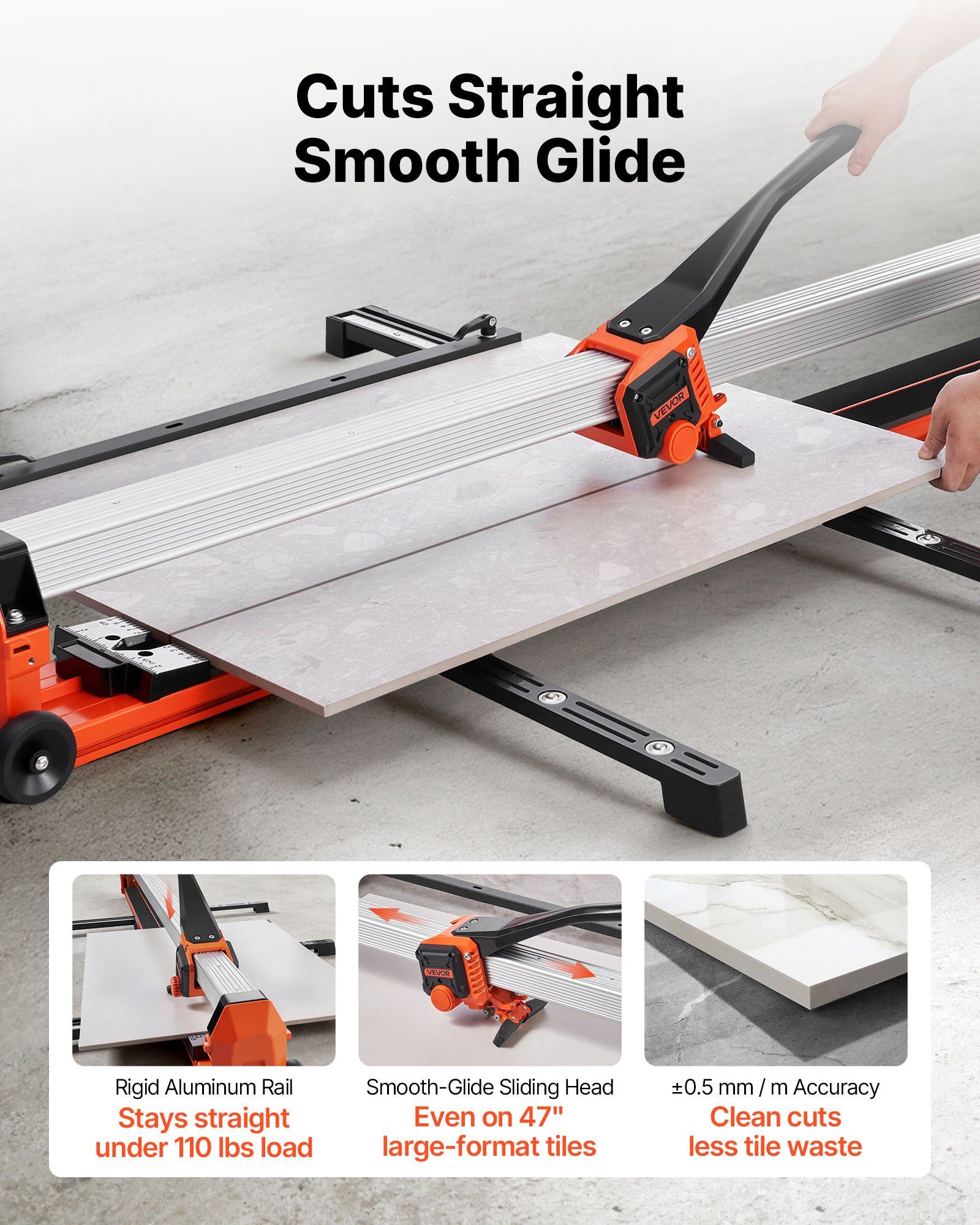 1200 mm Manual Tile Cutter, Upgraded Rail and Sliding Head, Precision Alignment Guide, Tungsten Carbide Cutting Wheel, Support Legs with Swivel Wheels, for DIY Pros, Ceramic, Floor & Wall Tiles - Image 2