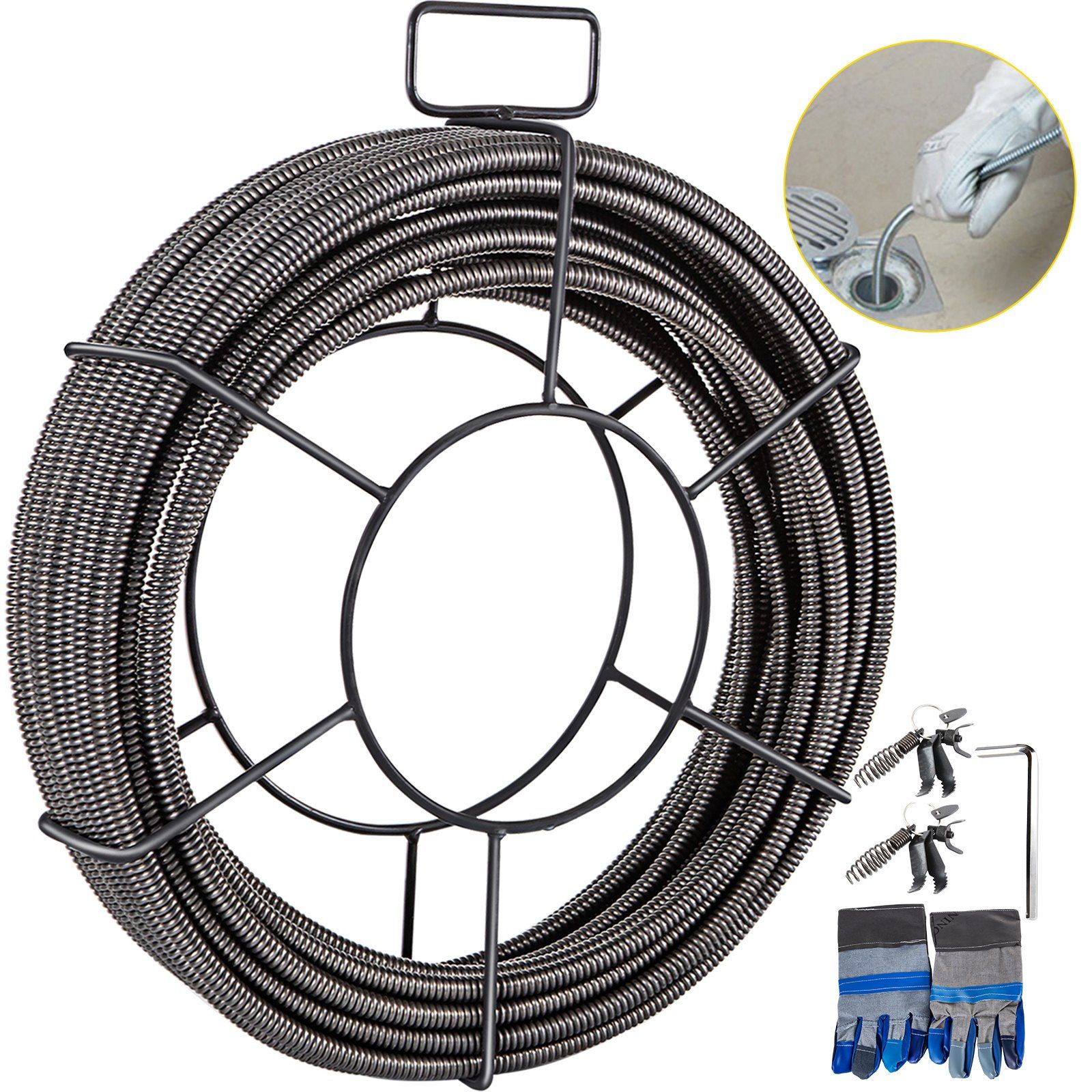 Drain Cleaning Cable 100 Feet x 3/8 Inch Solid Core Cable Sewer Cable Drain Auger Cable Cleaner Snake Clog Pipe Drain Cleaning Cable Sewer Drain Auger Snake Pipe - Image 1