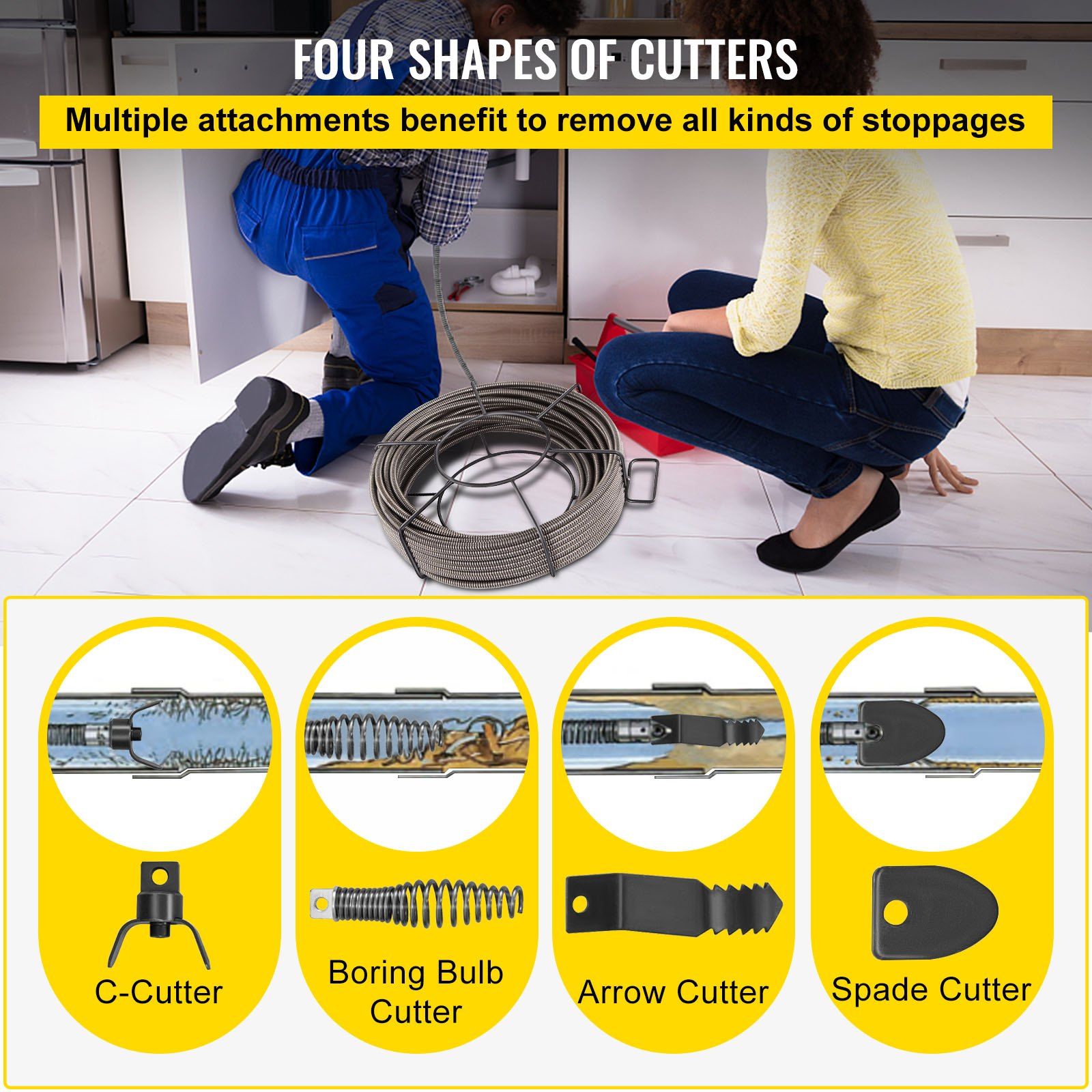 Drain Cleaning Cable 100 Feet x 3/8 Inch Solid Core Cable Sewer Cable Drain Auger Cable Cleaner Snake Clog Pipe Drain Cleaning Cable Sewer Drain Auger Snake Pipe - Image 5