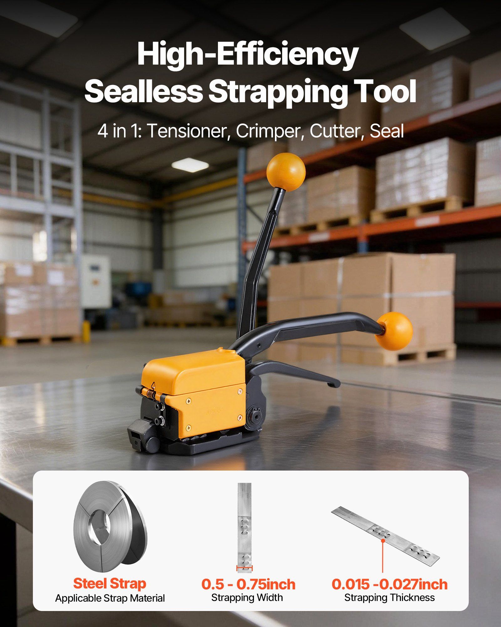 Banding Strapping Kit, Heavy Duty A3 Steel Banding Sealer Tool with Adjustable Width, Manual Metal Pallet Packaging Strapping Kit for Warehouse, Transportation, Industrial Bundling, Home Use - Image 2