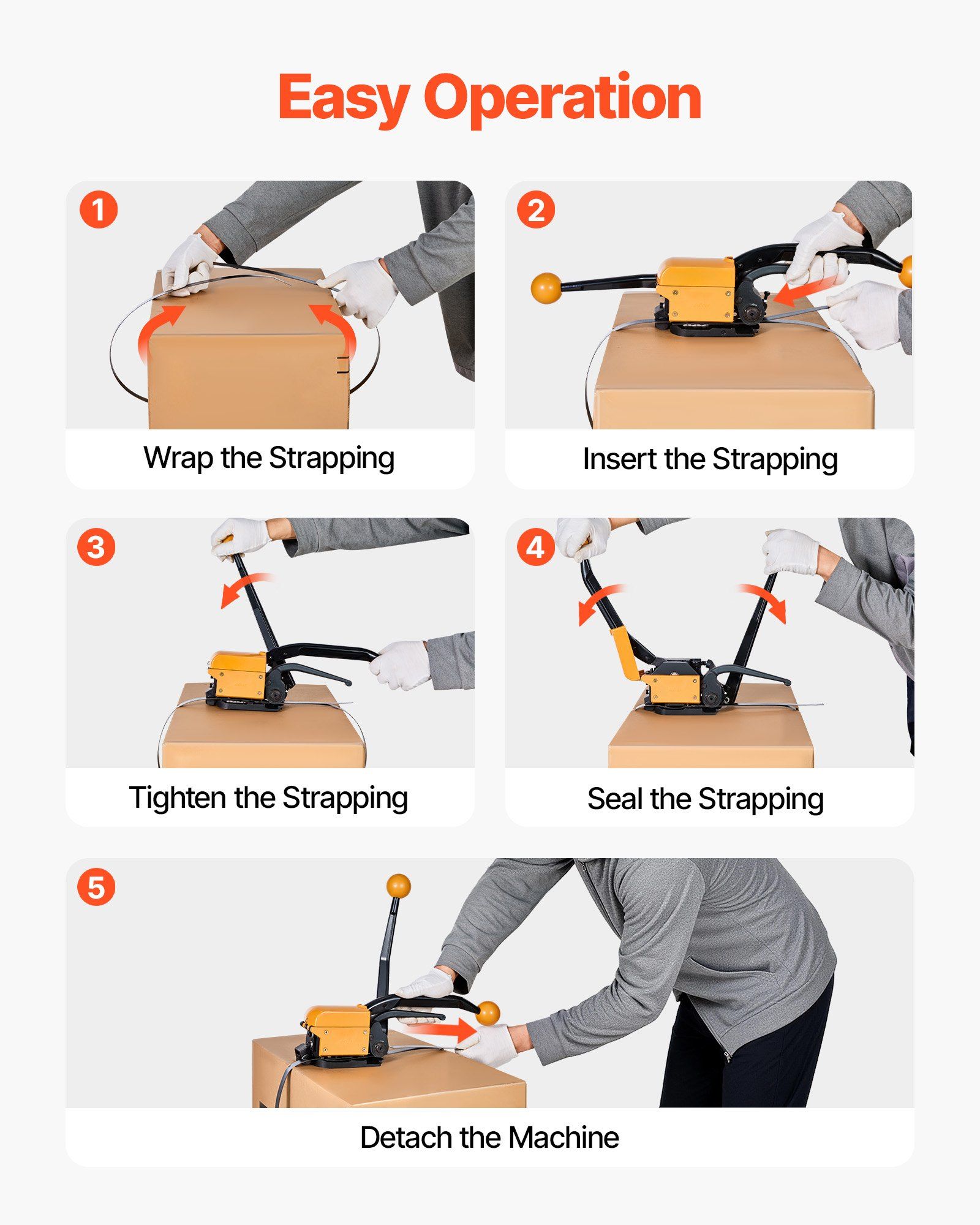 Banding Strapping Kit, Heavy Duty A3 Steel Banding Sealer Tool with Adjustable Width, Manual Metal Pallet Packaging Strapping Kit for Warehouse, Transportation, Industrial Bundling, Home Use - Image 4