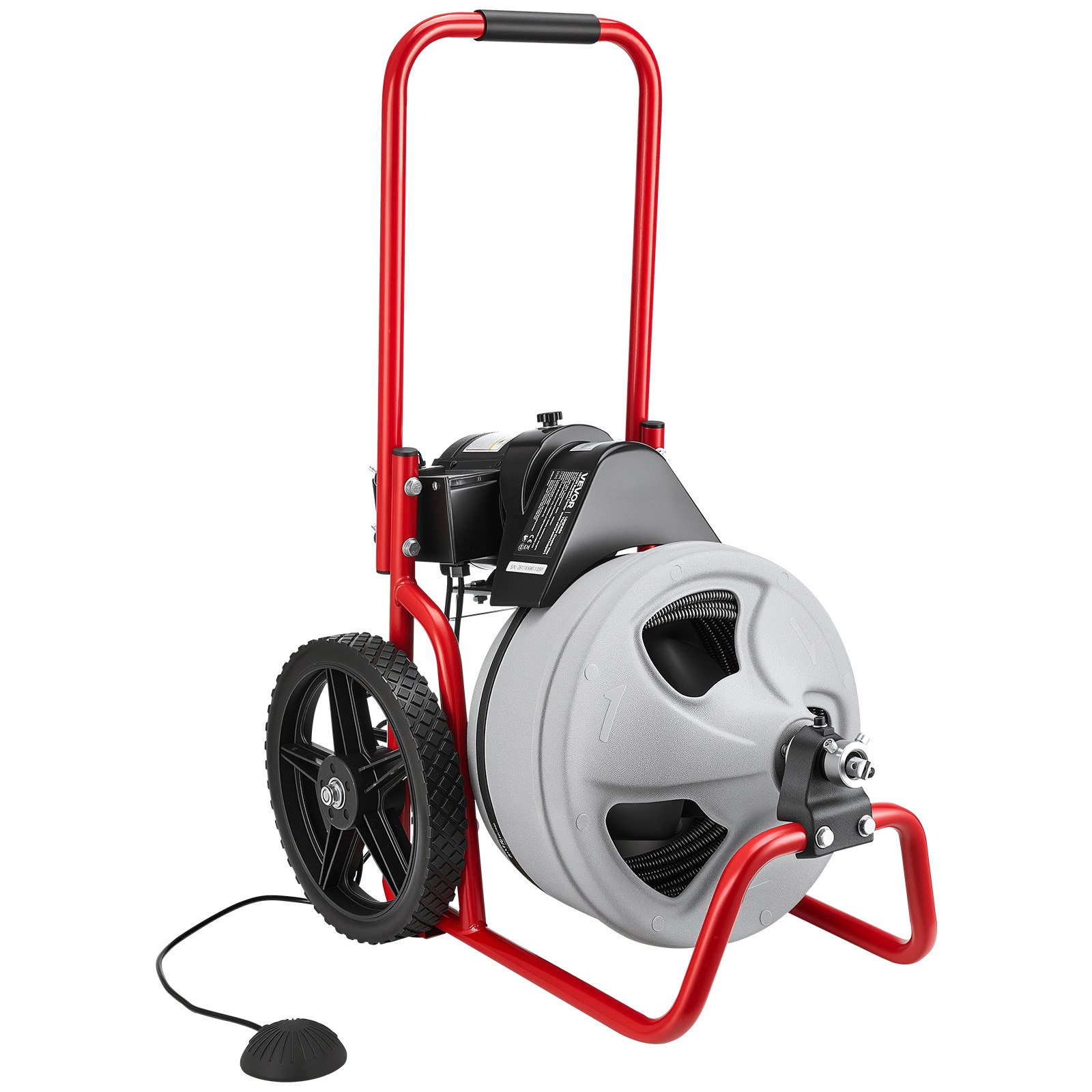 Drain Cleaner Machine 22m x 9.5mm, Sewer Snake Auger Manual Feed on Wheels, Portable Drain Cleaning Machine with 6 Cutters & Air-activated Foot Switch for 50mm to 100mm Pipes - Image 1