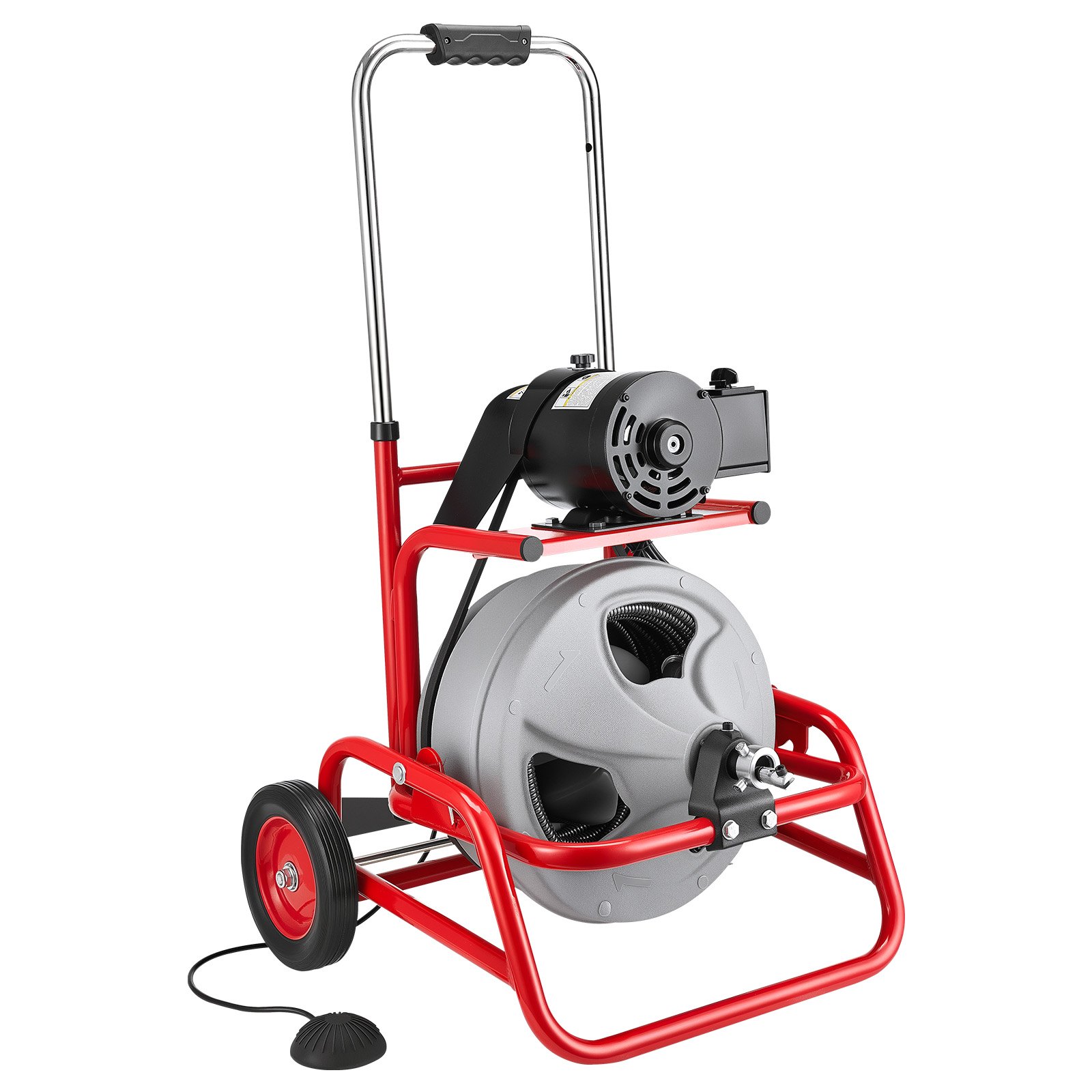 Drain Cleaner Machine 22m x 12.7mm, Sewer Snake Auger on Wheels, Manual Feed Drain Cleaning Machine with Adjustable Drum Angle, 6 Cutters & Air-activated Foot Switch for 50mm to 150mm Pipes - Image 1