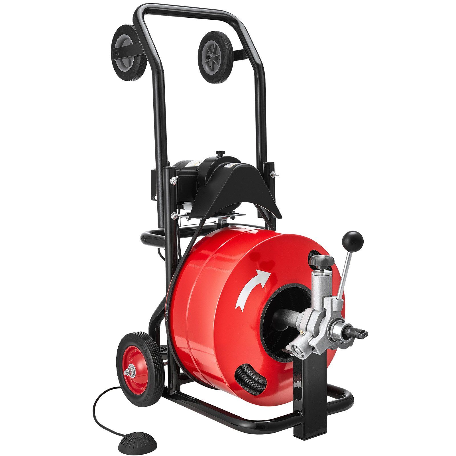 Drain Cleaner Machine 30m x 19mm, Auto Feed Sewer Snake Auger, Portable Drain Cleaning Machine with Multi-Wheel Combination, 6 Cutters & Air-Activated Foot Switch for 100mm to 200mm Pipes - Image 1