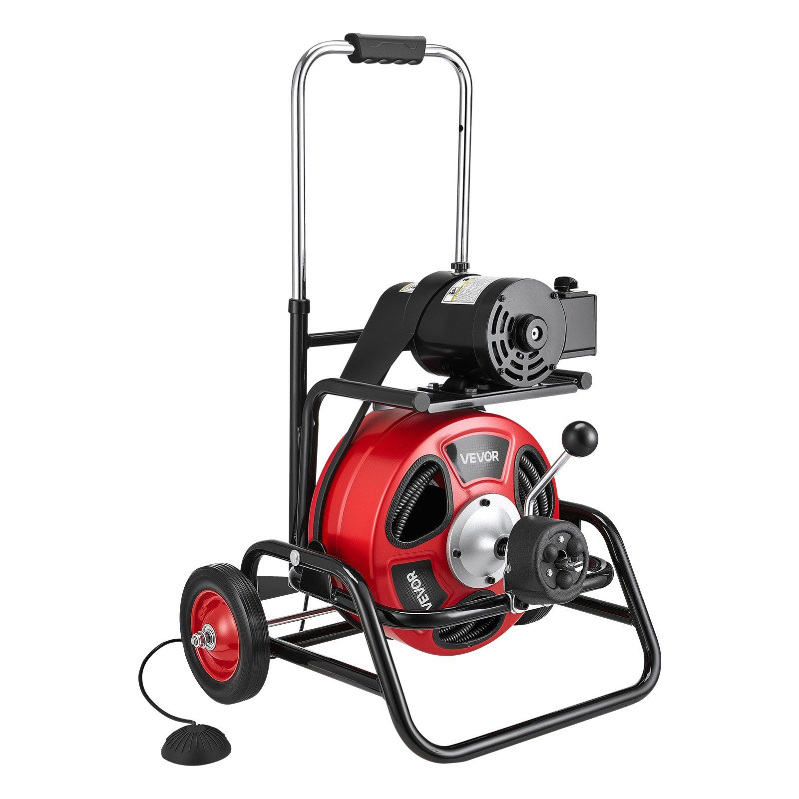 Drain Cleaner Machine 30m x 12.7mm, Auto Feed Sewer Snake Auger, Portable Drain Cleaning Machine with Climbing Wheels, Adjustable Drum, 8 Cutters & Foot Switch for 50mm to 150mm Pipes - Image 1