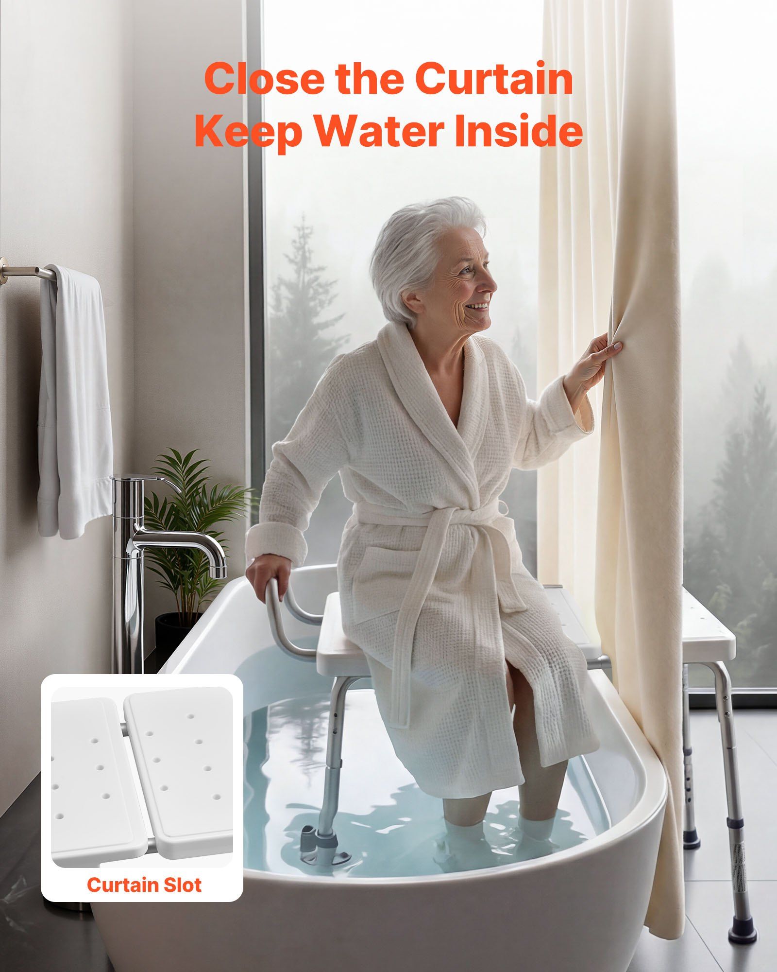 Tub Transfer Bench for Bathtub, 180 kg Capacity Heavy Duty Shower Chair with Arm, Backrest and Curtain Slot, Height Adjustable Shower Bench Bath Seat for Adults, Seniors, Elderly and Disabled - Image 3