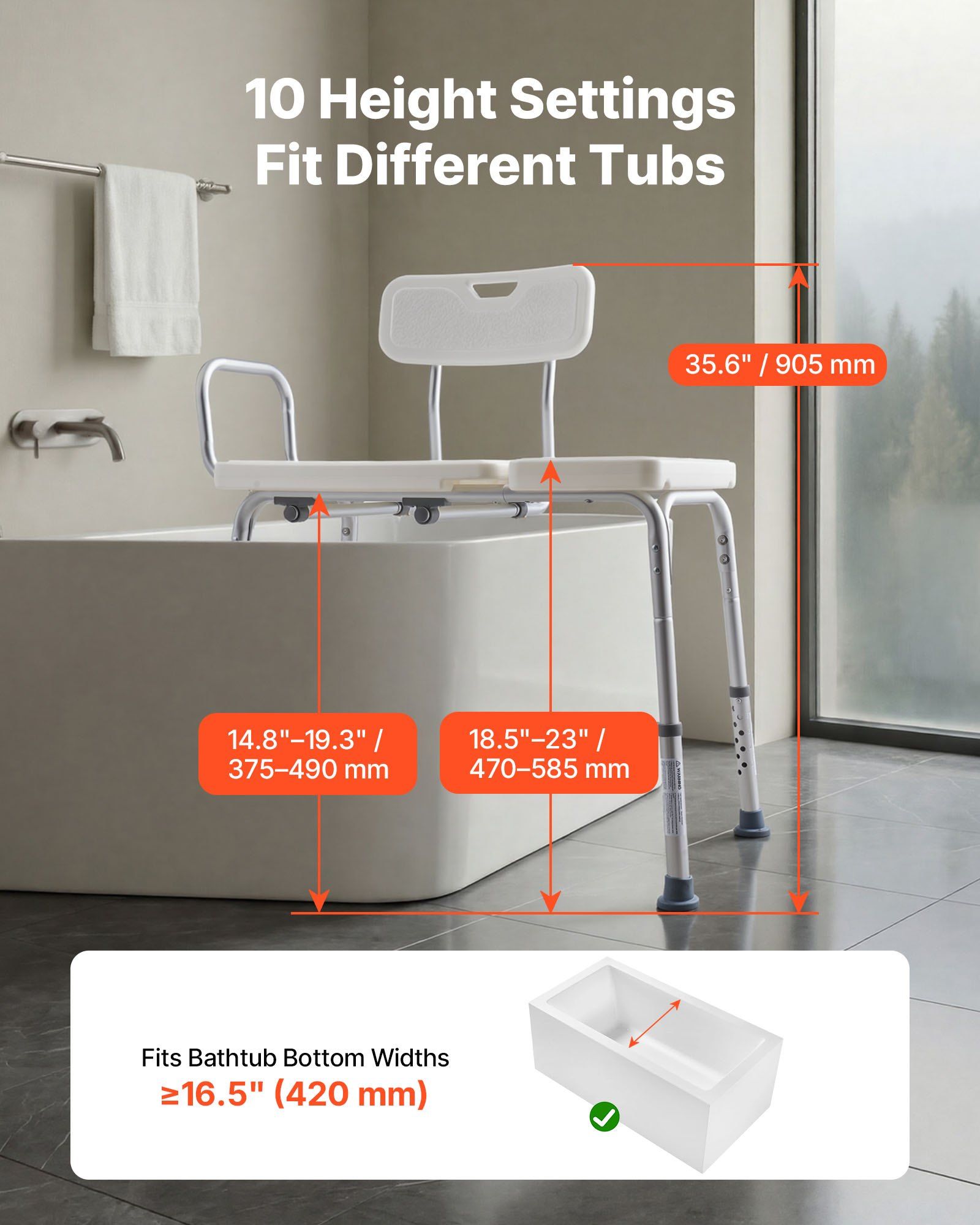 Tub Transfer Bench for Bathtub, 180 kg Capacity Heavy Duty Shower Chair with Arm, Backrest and Curtain Slot, Height Adjustable Shower Bench Bath Seat for Adults, Seniors, Elderly and Disabled - Image 4