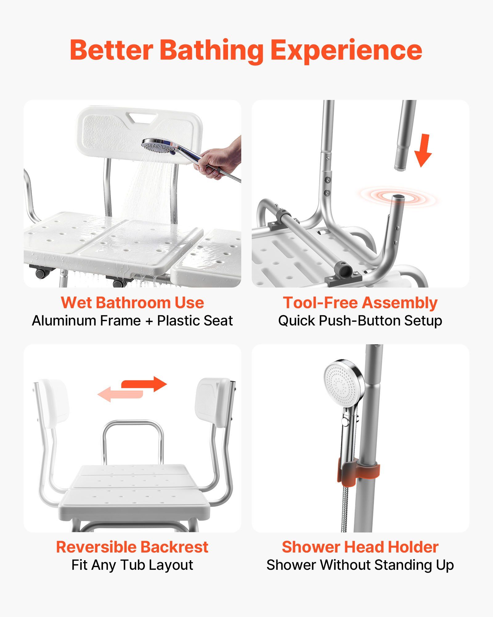 Tub Transfer Bench for Bathtub, 180 kg Capacity Heavy Duty Shower Chair with Arm, Backrest and Curtain Slot, Height Adjustable Shower Bench Bath Seat for Adults, Seniors, Elderly and Disabled - Image 6