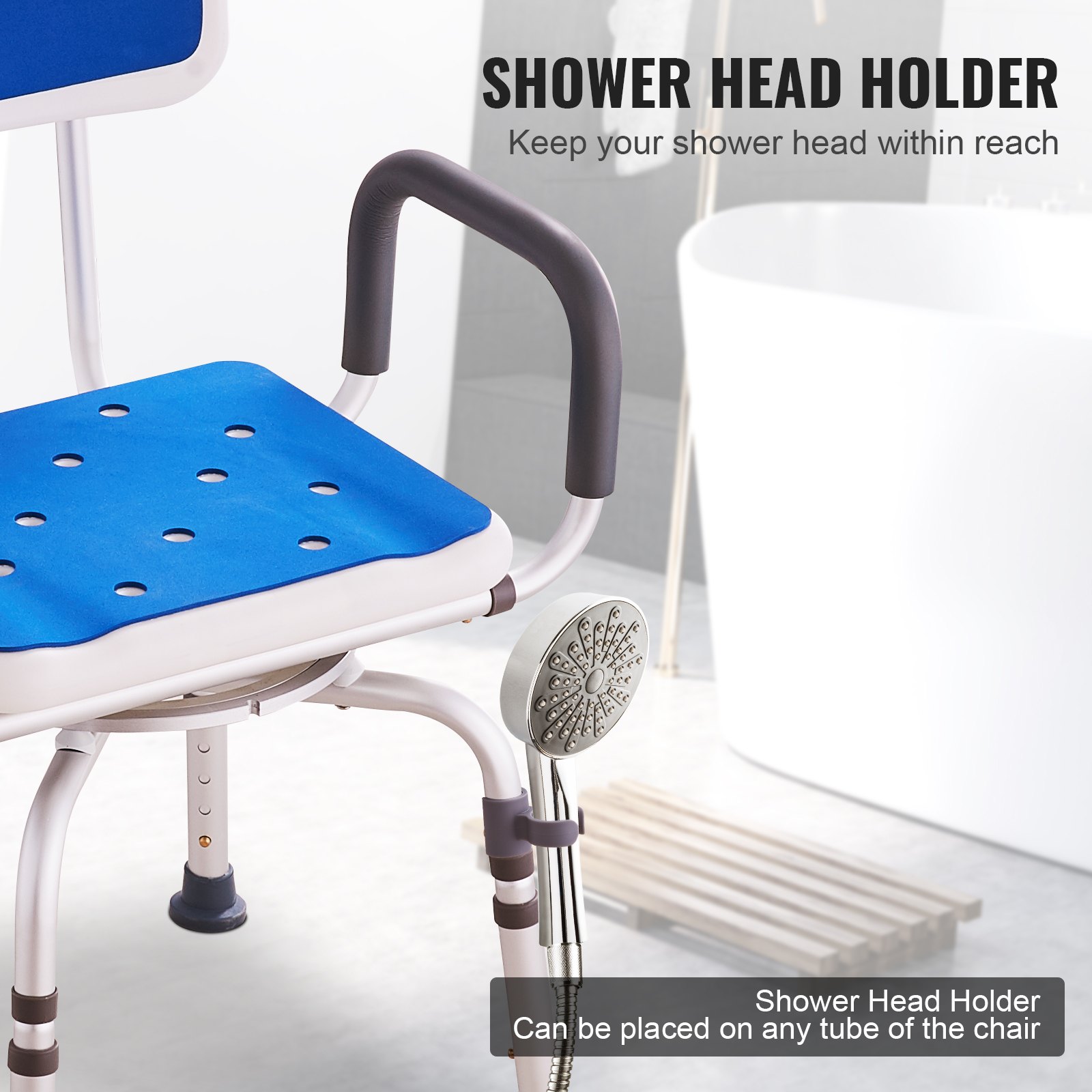 Swivel Shower Chair 360 Degree, Adjustable Shower Seat with Armrests and Backrest for Inside Shower or Bathtub, Non-Slip Rotating Bathtub Chair Seat for Elderly Disabled Injured, 400lbs Capacity - Image 6
