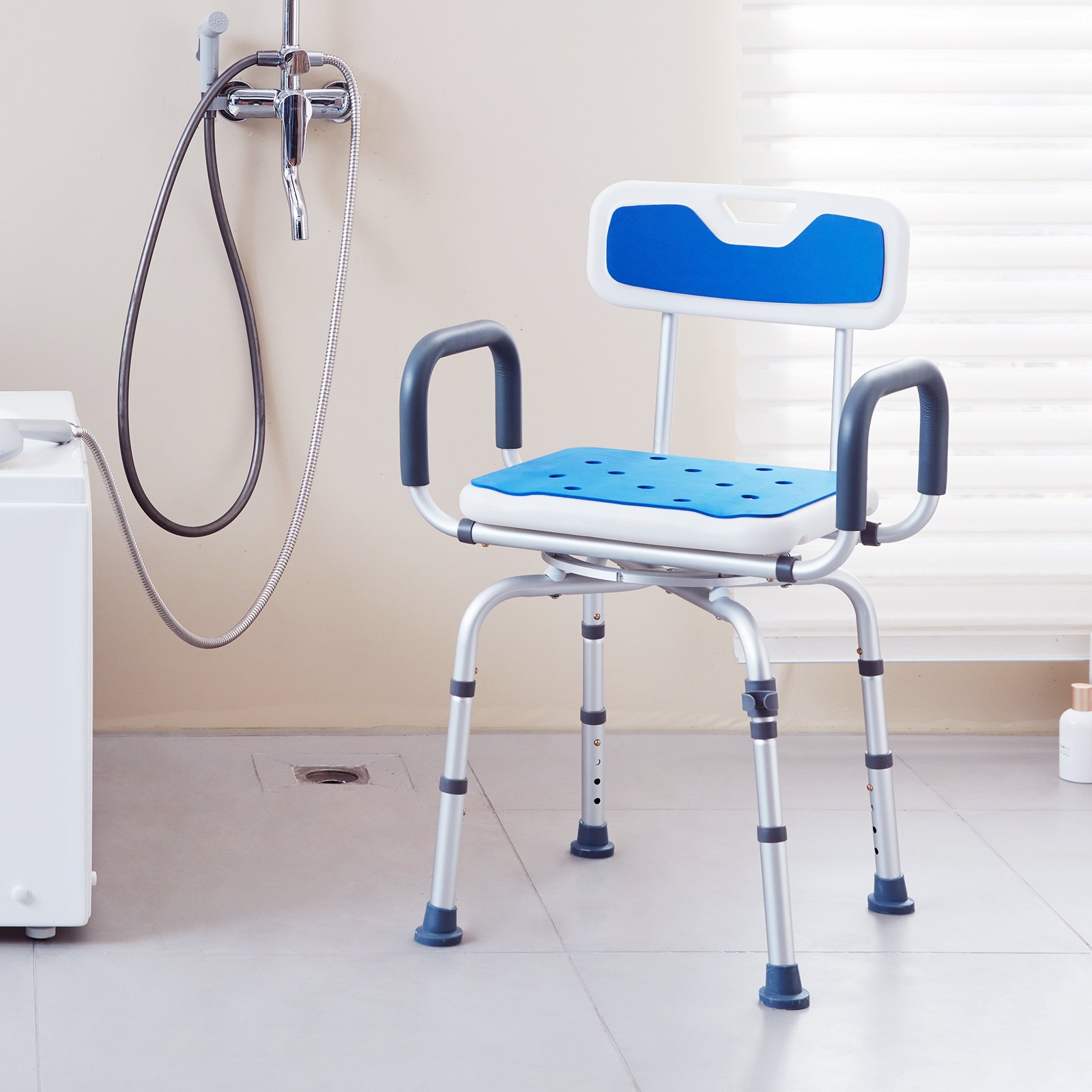 Swivel Shower Chair 360 Degree, Adjustable Shower Seat with Armrests and Backrest for Inside Shower or Bathtub, Non-Slip Rotating Bathtub Chair Seat for Elderly Disabled Injured, 400lbs Capacity - Image 8