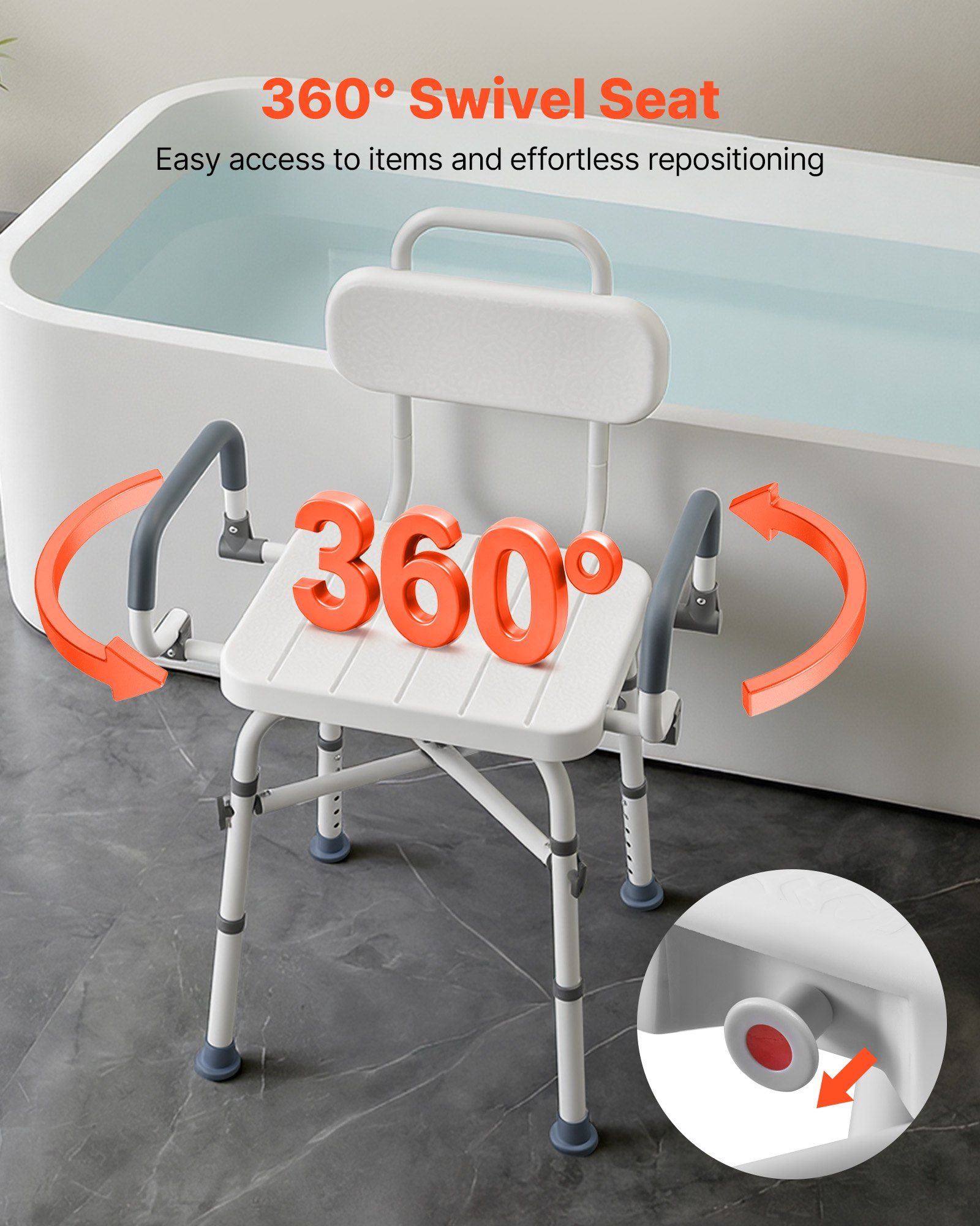 Swivel Shower Chair with Arms and Back, 227 kg Load Heavy Duty Bench Seat for Inside Shower Stall and Bathtub, Height Adjustable Bathroom Bath Tub Seat for Adults, Seniors, Elderly and Disabled - Image 2