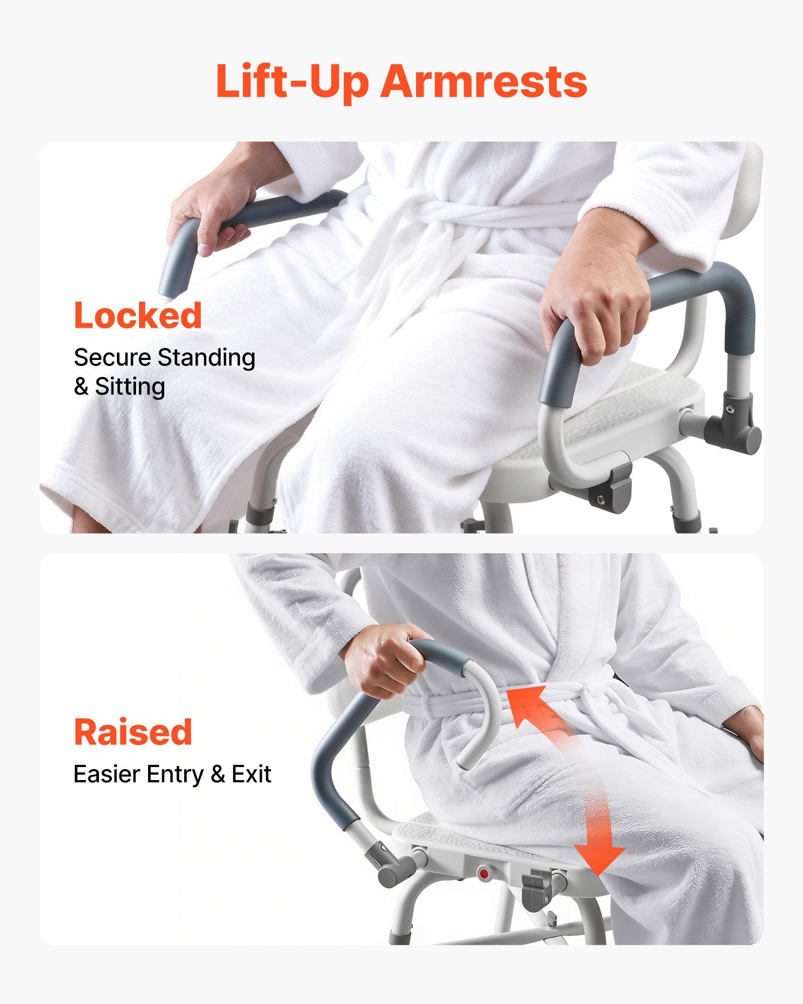Swivel Shower Chair with Arms and Back, 227 kg Load Heavy Duty Bench Seat for Inside Shower Stall and Bathtub, Height Adjustable Bathroom Bath Tub Seat for Adults, Seniors, Elderly and Disabled - Image 3