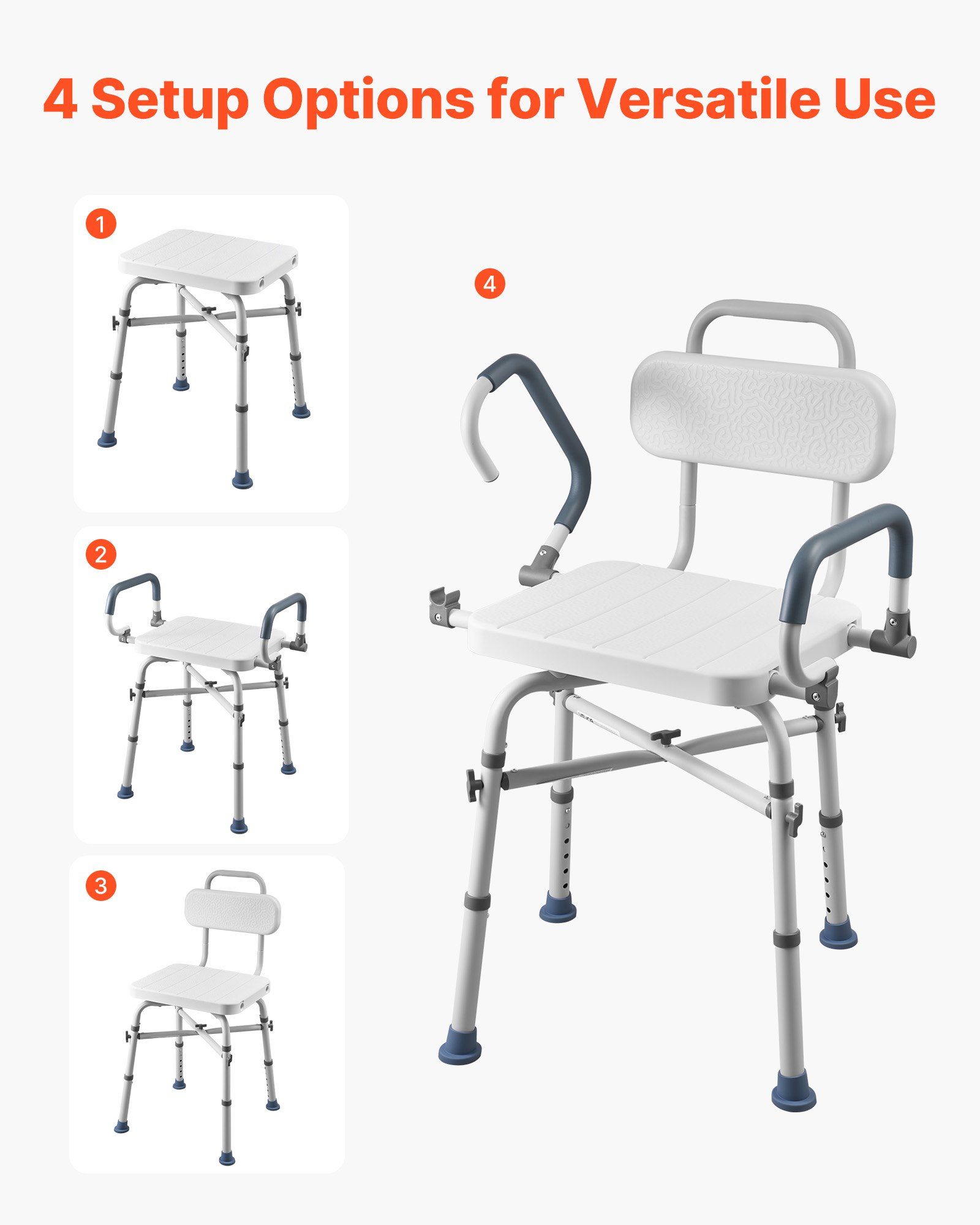 Swivel Shower Chair with Arms and Back, 227 kg Load Heavy Duty Bench Seat for Inside Shower Stall and Bathtub, Height Adjustable Bathroom Bath Tub Seat for Adults, Seniors, Elderly and Disabled - Image 6
