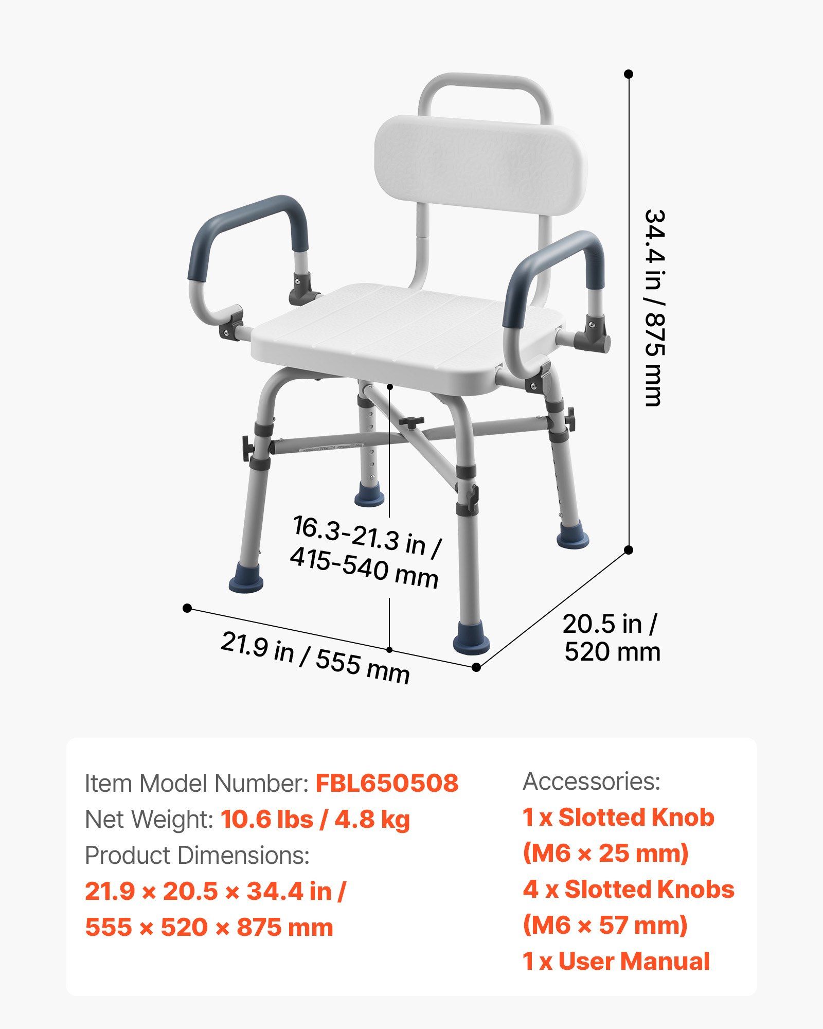 Swivel Shower Chair with Arms and Back, 227 kg Load Heavy Duty Bench Seat for Inside Shower Stall and Bathtub, Height Adjustable Bathroom Bath Tub Seat for Adults, Seniors, Elderly and Disabled - Image 7