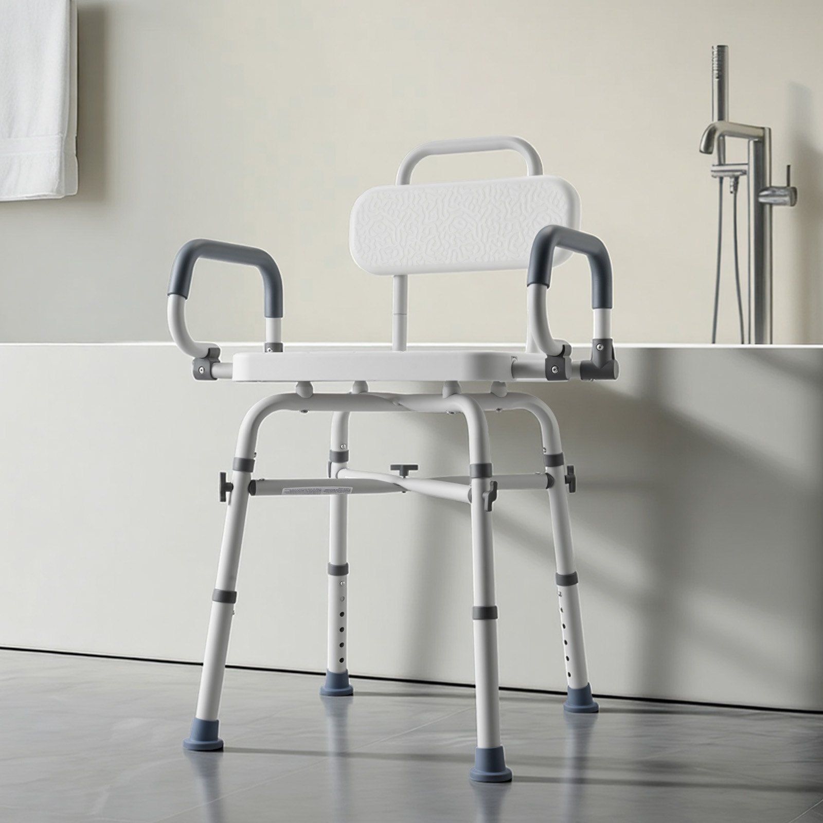 Swivel Shower Chair with Arms and Back, 227 kg Load Heavy Duty Bench Seat for Inside Shower Stall and Bathtub, Height Adjustable Bathroom Bath Tub Seat for Adults, Seniors, Elderly and Disabled - Image 8