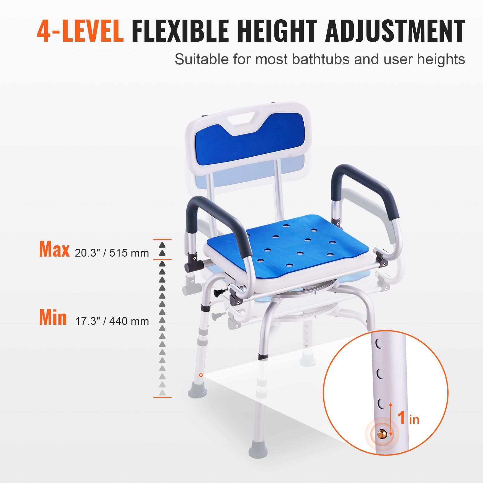 Swivel Shower Chair 360 Degree, Adjustable Shower Seat with Pivoting Arms for Inside Showers or Tubs, Non-Slip Rotating Bathtub Shower Chair for Elderly Disabled Injured, 400LBS Capacity - Image 3