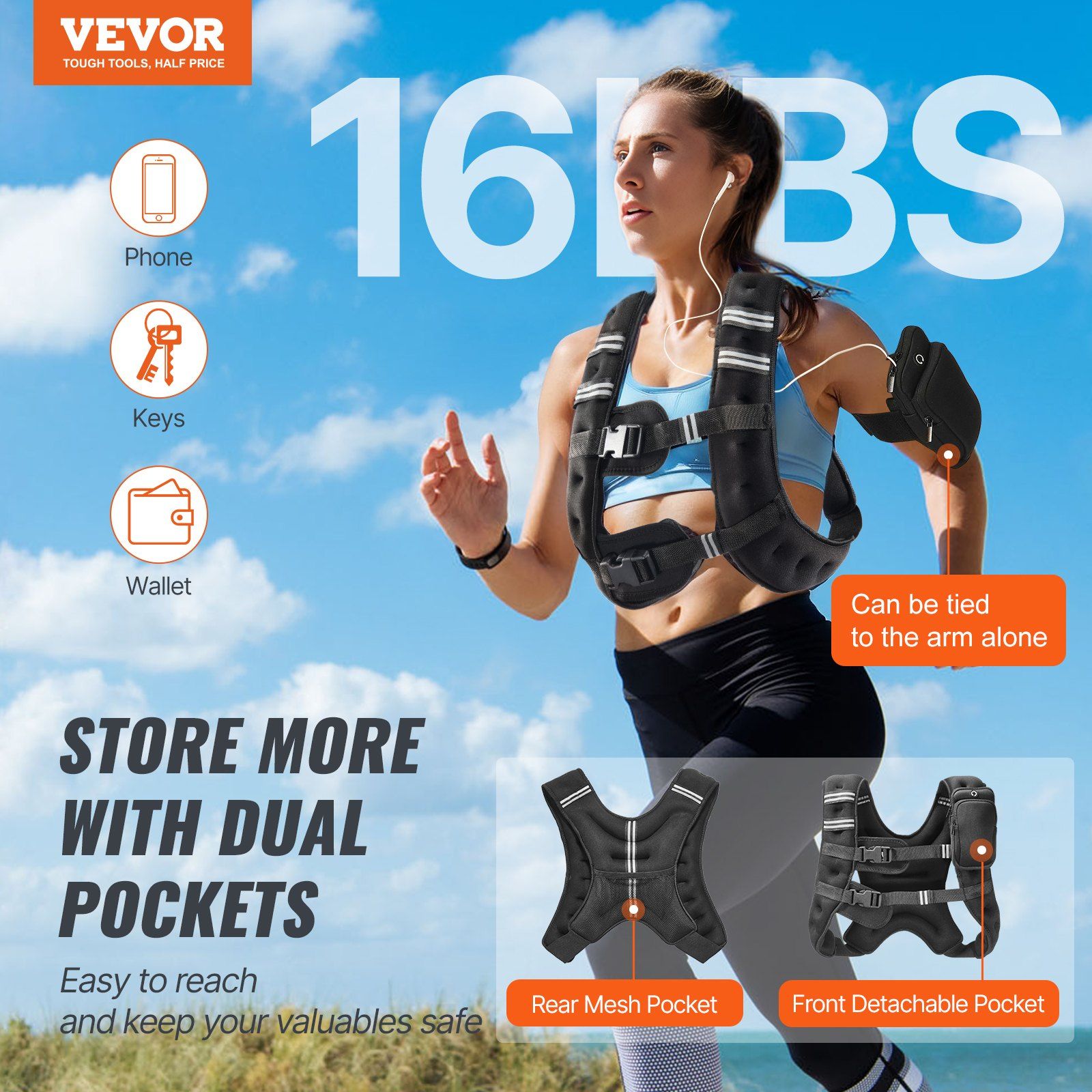 Weighted Vest, 16 lbs Weight Vest with Reflective Stripe, Adjustable Buckle Body Weight Vest for Men Women, Workout Equipment for Strength Training, Running, Jogging, Fitness, and Weight Loss - Image 2