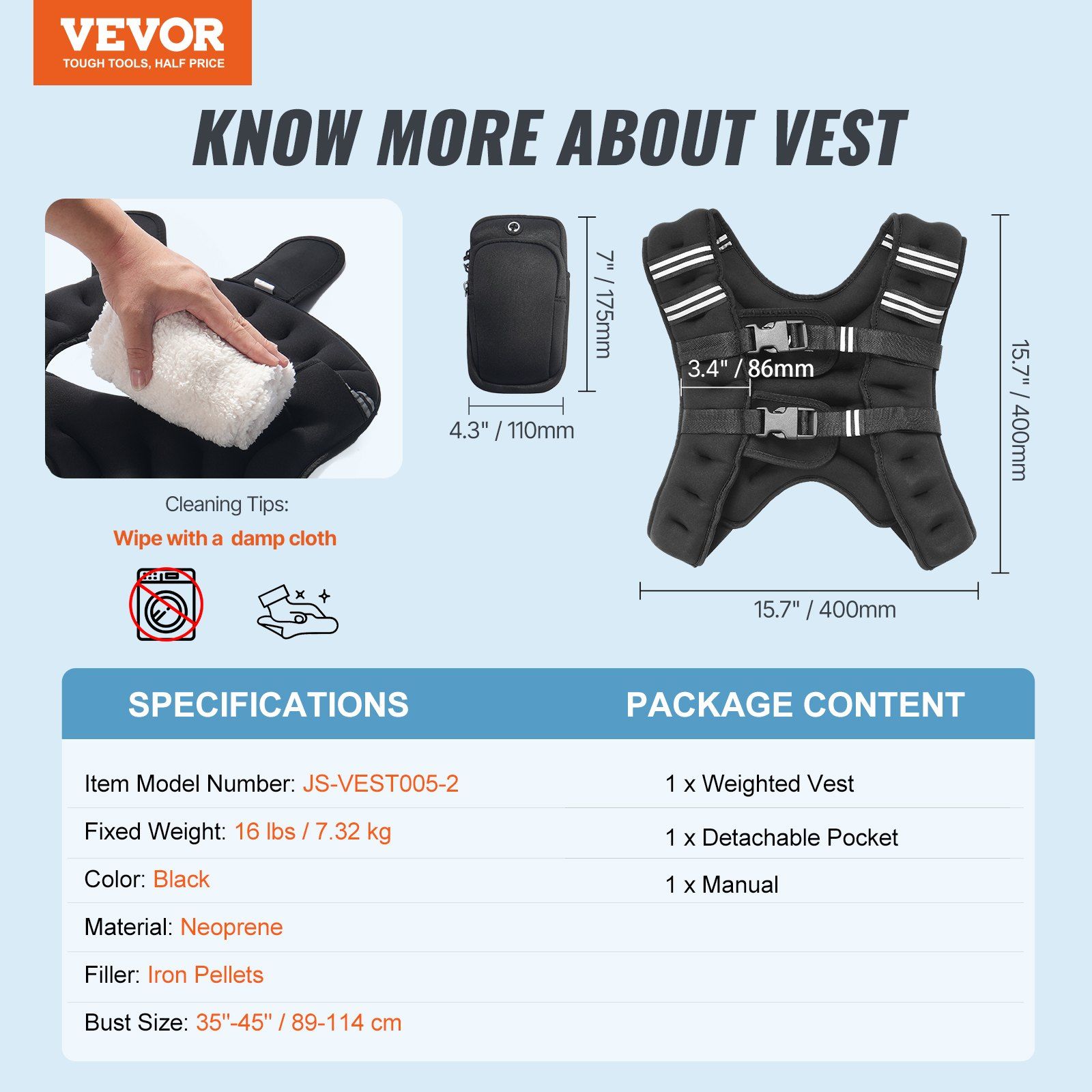 Weighted Vest, 16 lbs Weight Vest with Reflective Stripe, Adjustable Buckle Body Weight Vest for Men Women, Workout Equipment for Strength Training, Running, Jogging, Fitness, and Weight Loss - Image 7