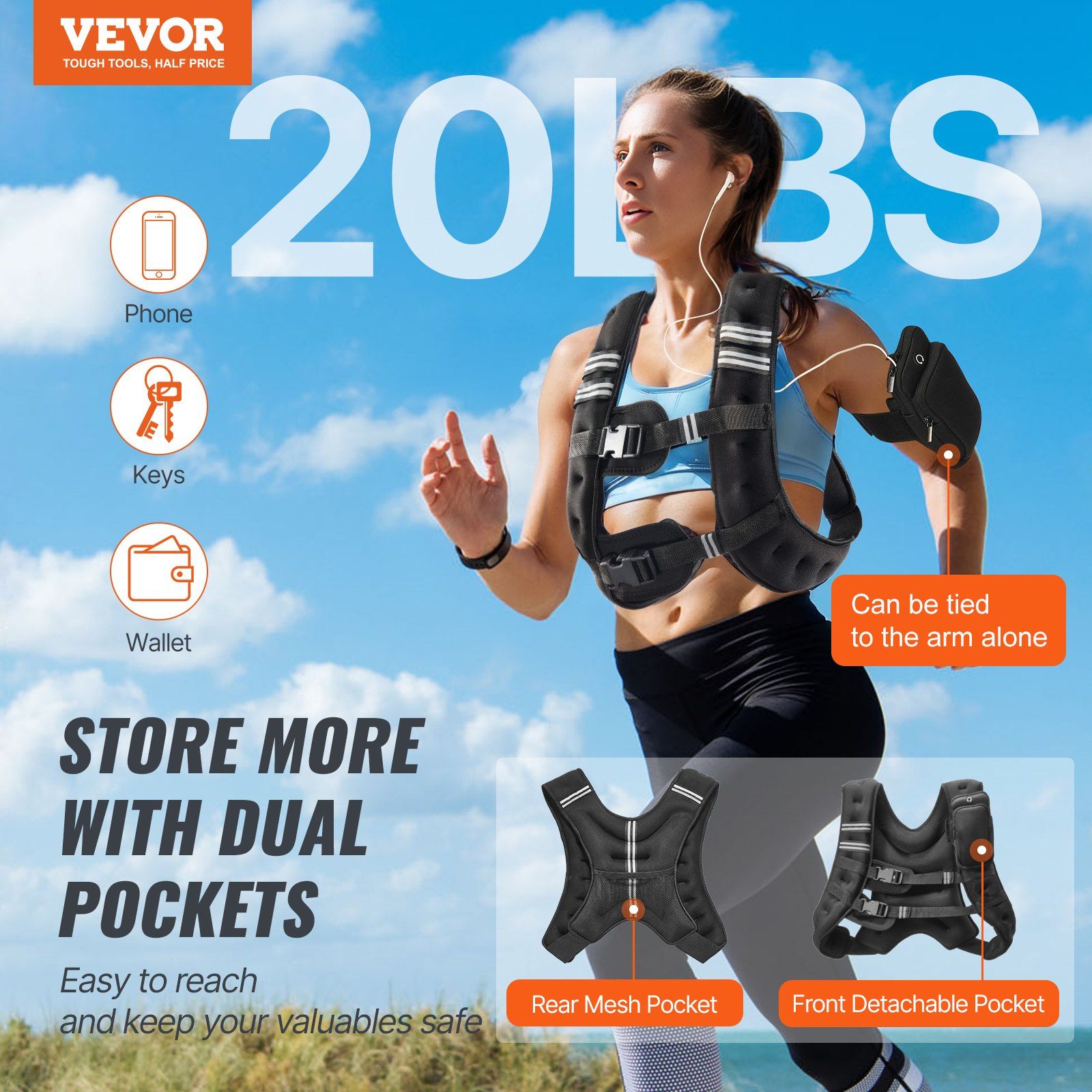 Weighted Vest, 20 lbs Weight Vest with Reflective Stripe, Adjustable Buckle Body Weight Vest for Men Women, Workout Equipment for Strength Training, Running, Jogging, Fitness, and Weight Loss - Image 2