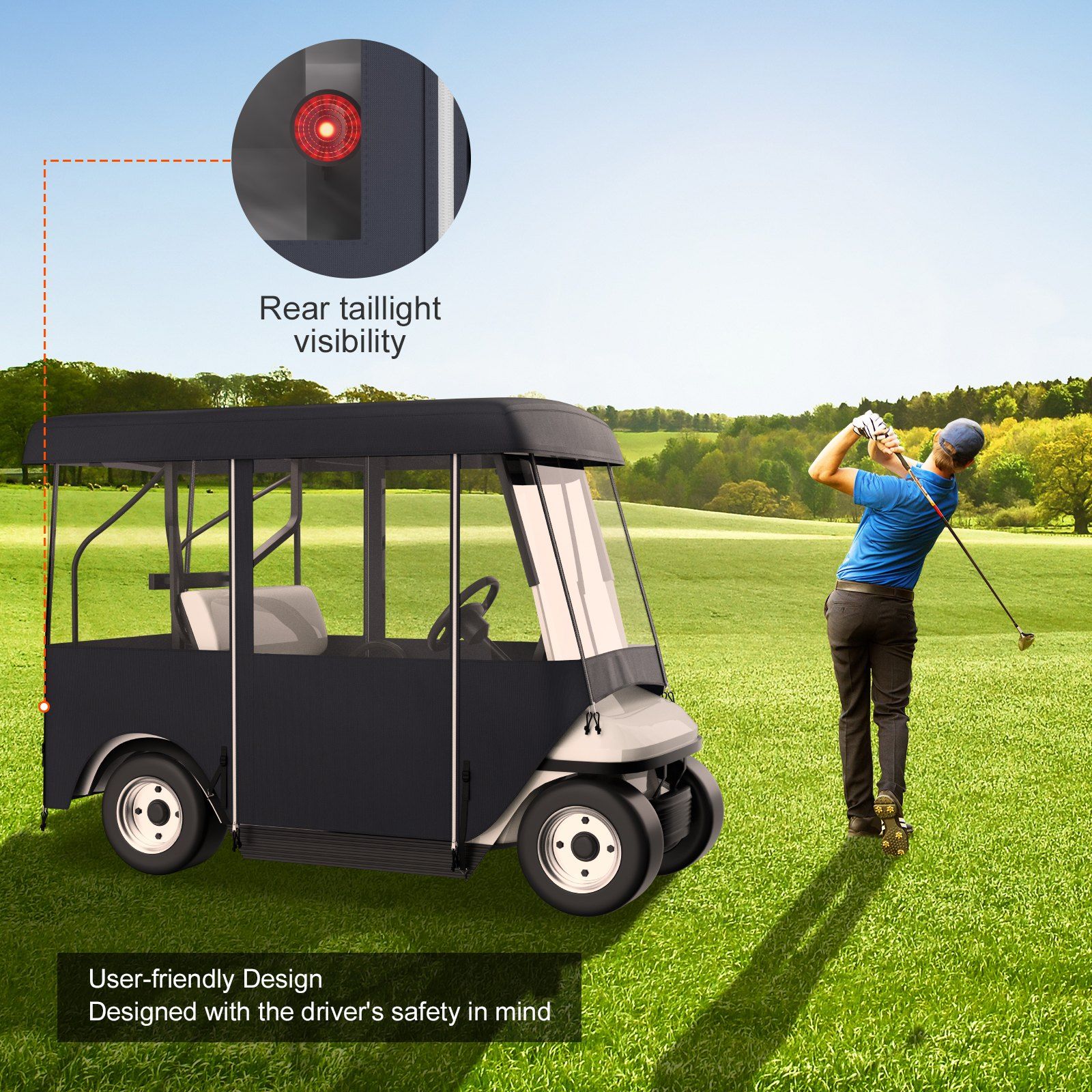 Golf Cart Enclosure, Polyester Driving Enclosure, Club Car Covers Universal Fits for 2+2 Passenger Golf Carts, Sunproof and Dustproof Outdoor Cart Cover - Image 4