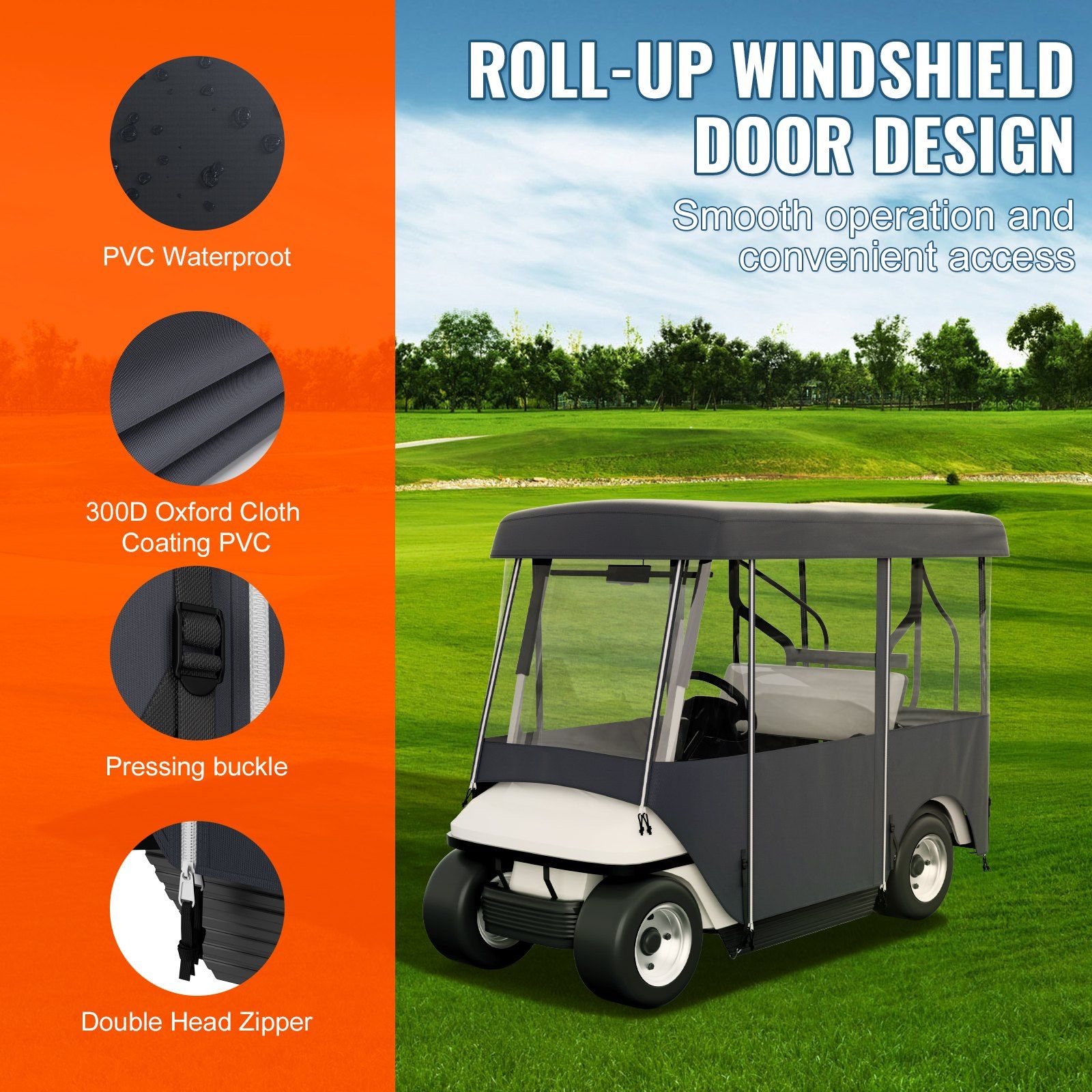 Golf Cart Enclosure, Polyester Driving Enclosure, Club Car Covers Universal Fits for 2+2 Passenger Golf Carts, Sunproof and Dustproof Outdoor Cart Cover - Image 5