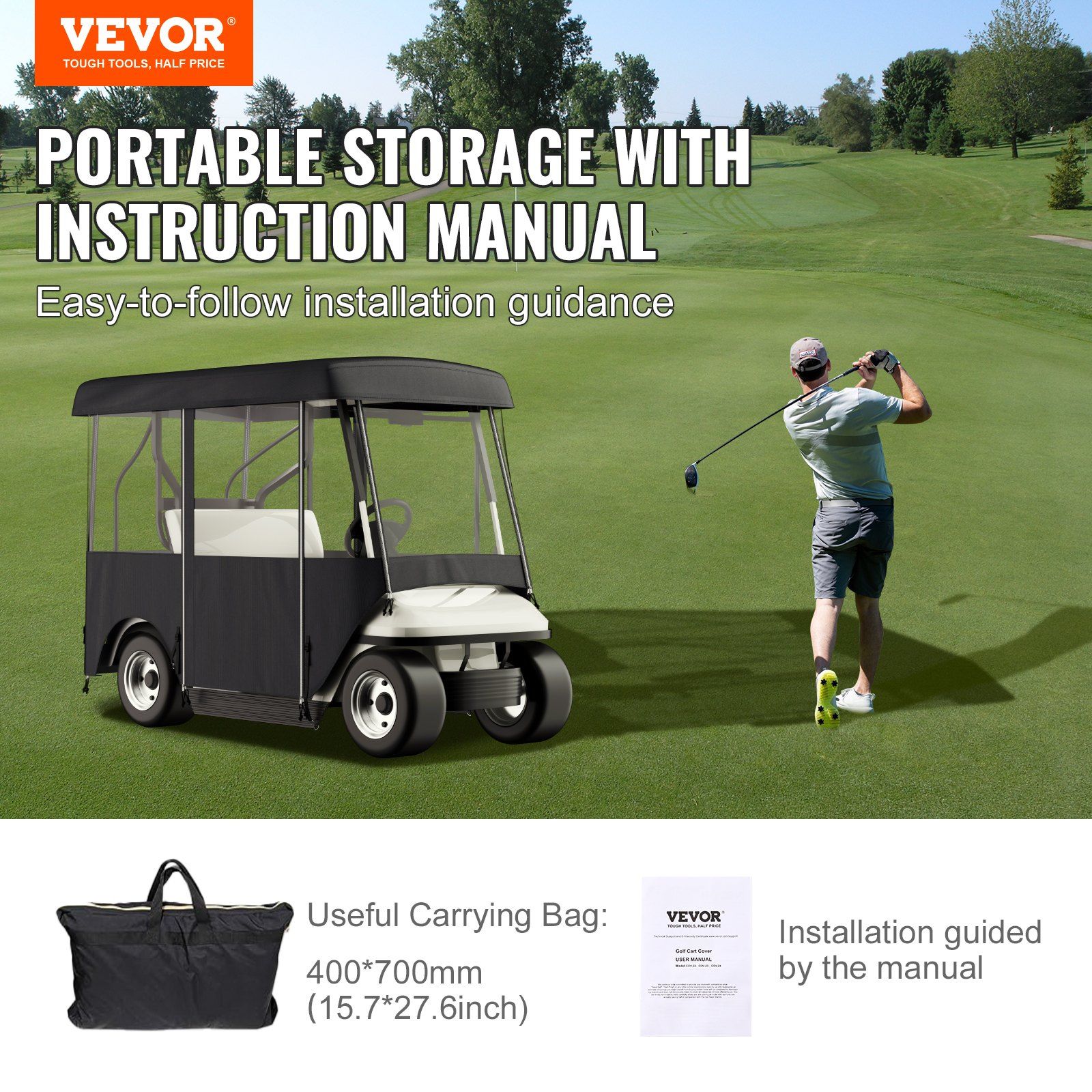 Golf Cart Enclosure, Polyester Driving Enclosure, Club Car Covers Universal Fits for 2+2 Passenger Golf Carts, Sunproof and Dustproof Outdoor Cart Cover - Image 7