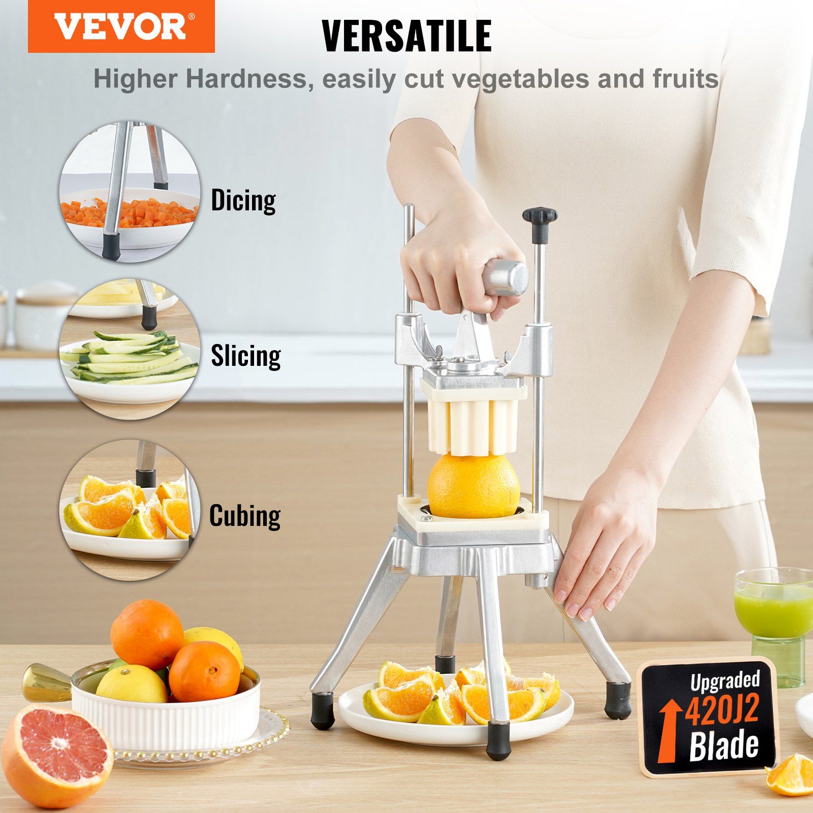 Commercial Vegetable Fruit Chopper, Stainless Steel French Fry Cutter with 4 Blades 1/4