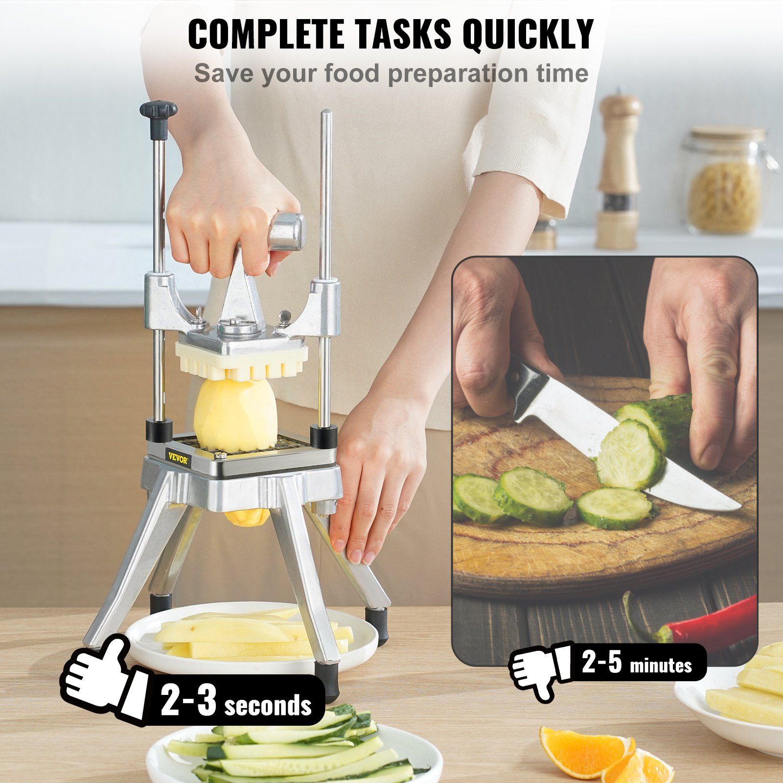 Commercial Vegetable Fruit Chopper, Stainless Steel French Fry Cutter with 4 Blades 1/4