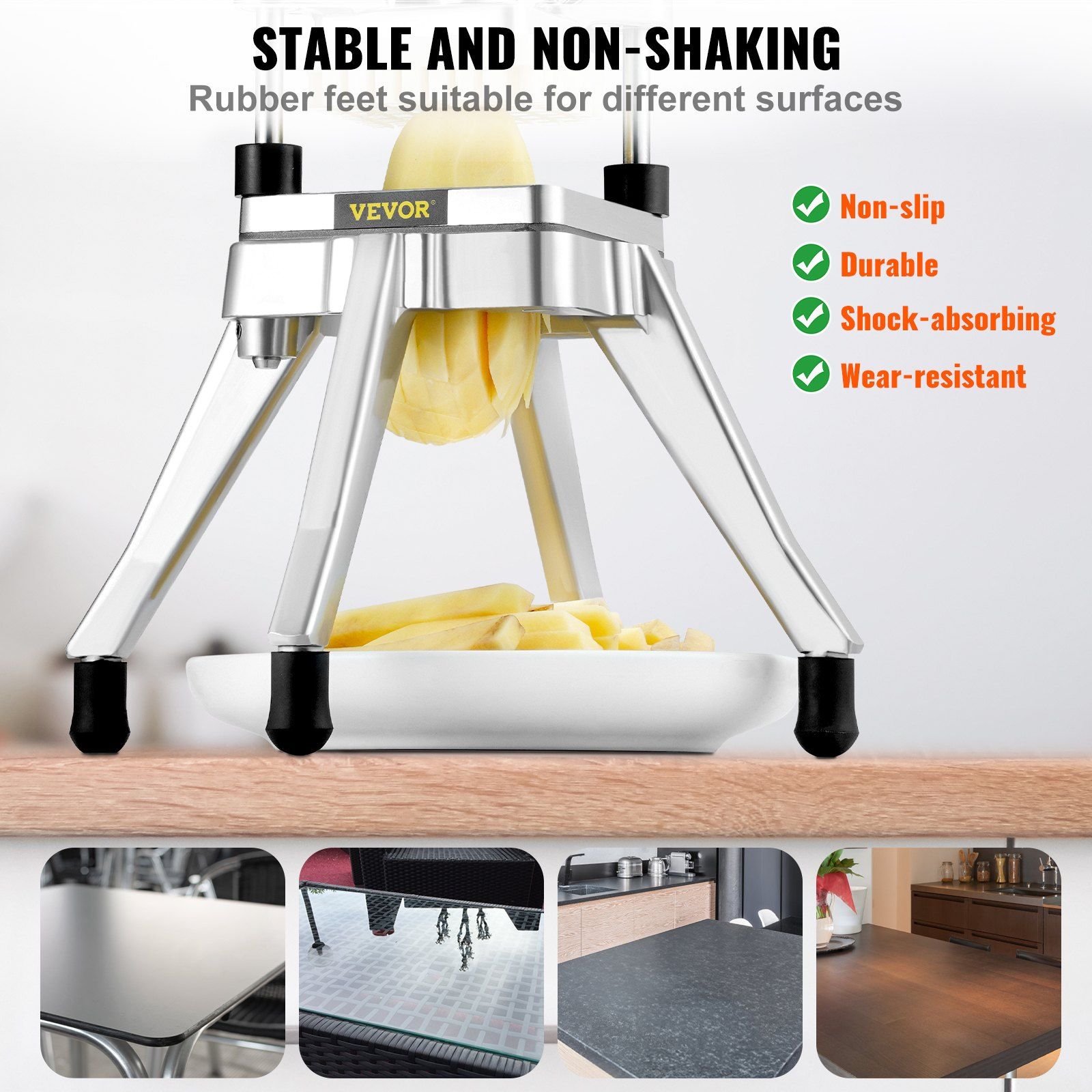 Commercial Vegetable Fruit Chopper, Stainless Steel French Fry Cutter with 4 Blades 1/4