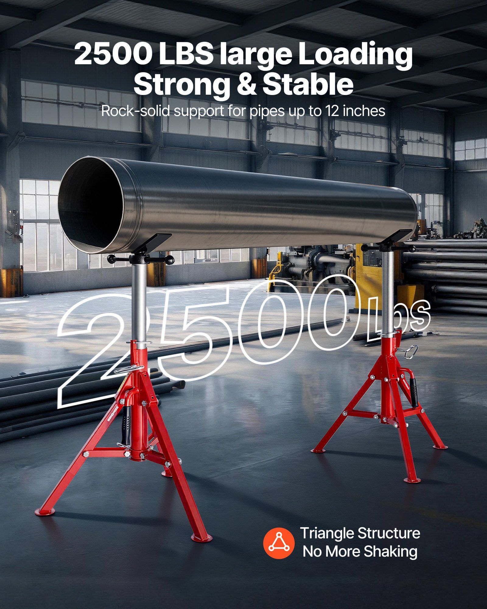V Head Pipe Stand 0.32 - 30.48 cm Capacity, Adjustable Height 610mm-1067mm, Pipe Jack Stands 1134kg Load Capacity, Portable Folding Pipe Stands, Carbon Steel Body for Enhanced Durability - Image 2