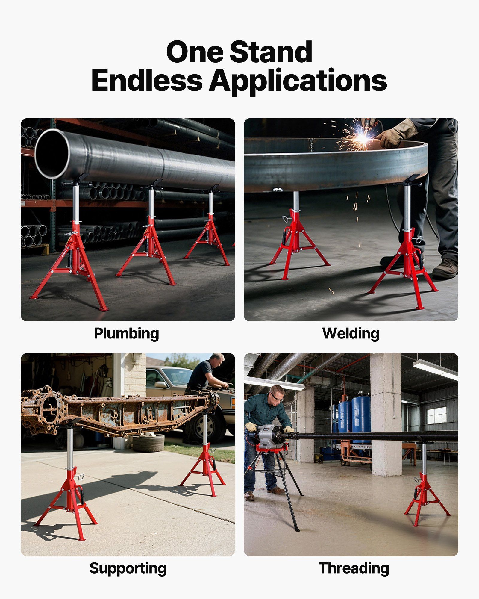 V Head Pipe Stand 0.32 - 30.48 cm Capacity, Adjustable Height 610mm-1067mm, Pipe Jack Stands 1134kg Load Capacity, Portable Folding Pipe Stands, Carbon Steel Body for Enhanced Durability - Image 4