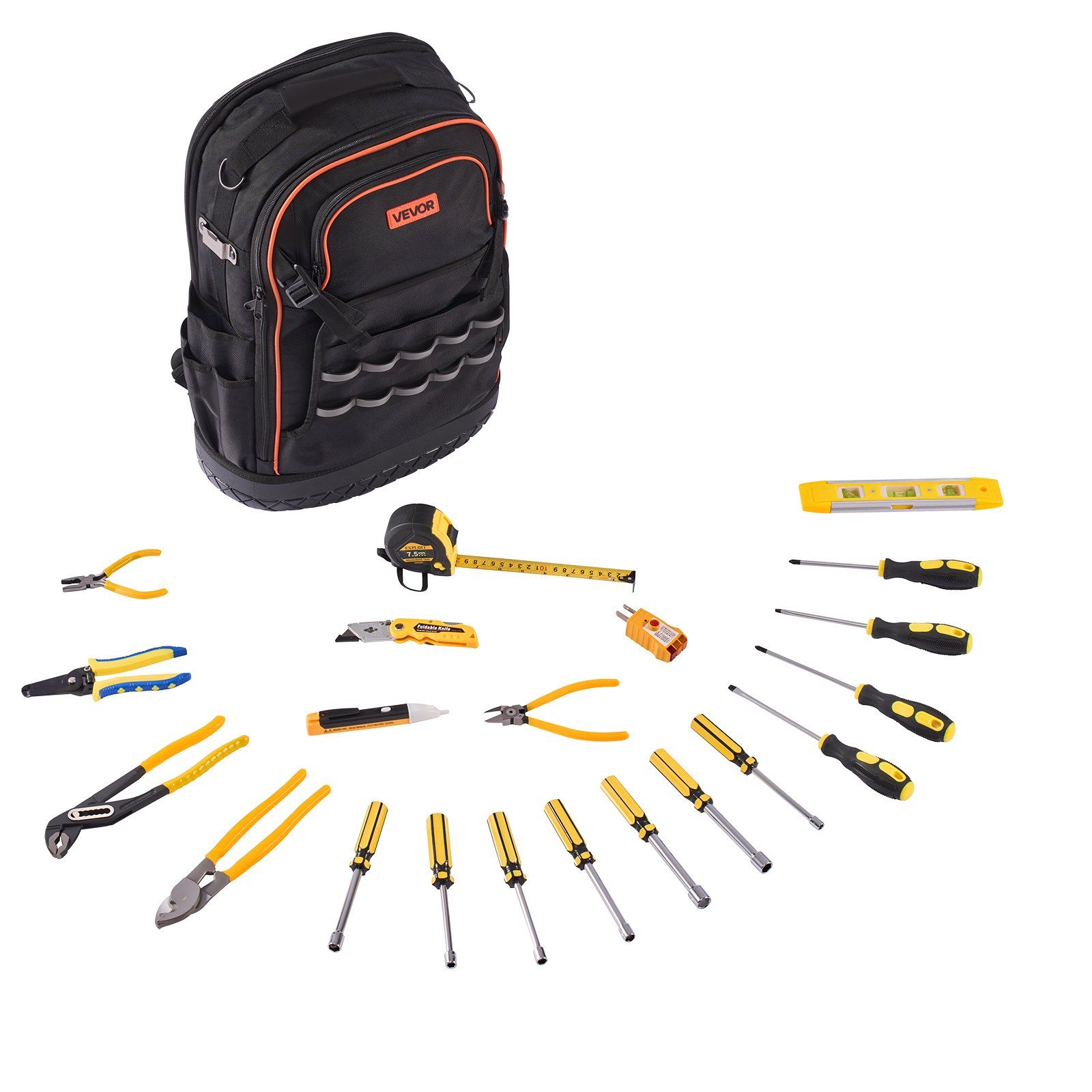 Tool Backpack with Tools, 65 Pockets, Heavy-duty Tools Storage Organizer Bags with Laptop Compartment & Molded Base, Electrician Jobsite Backpack for Electrician, Repairman, and HVAC Techs - Image 1
