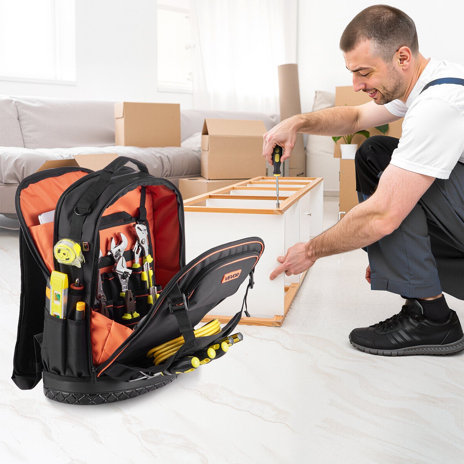 Tool Backpack with Tools, 65 Pockets, Heavy-duty Tools Storage Organizer Bags with Laptop Compartment & Molded Base, Electrician Jobsite Backpack for Electrician, Repairman, and HVAC Techs - Image 8