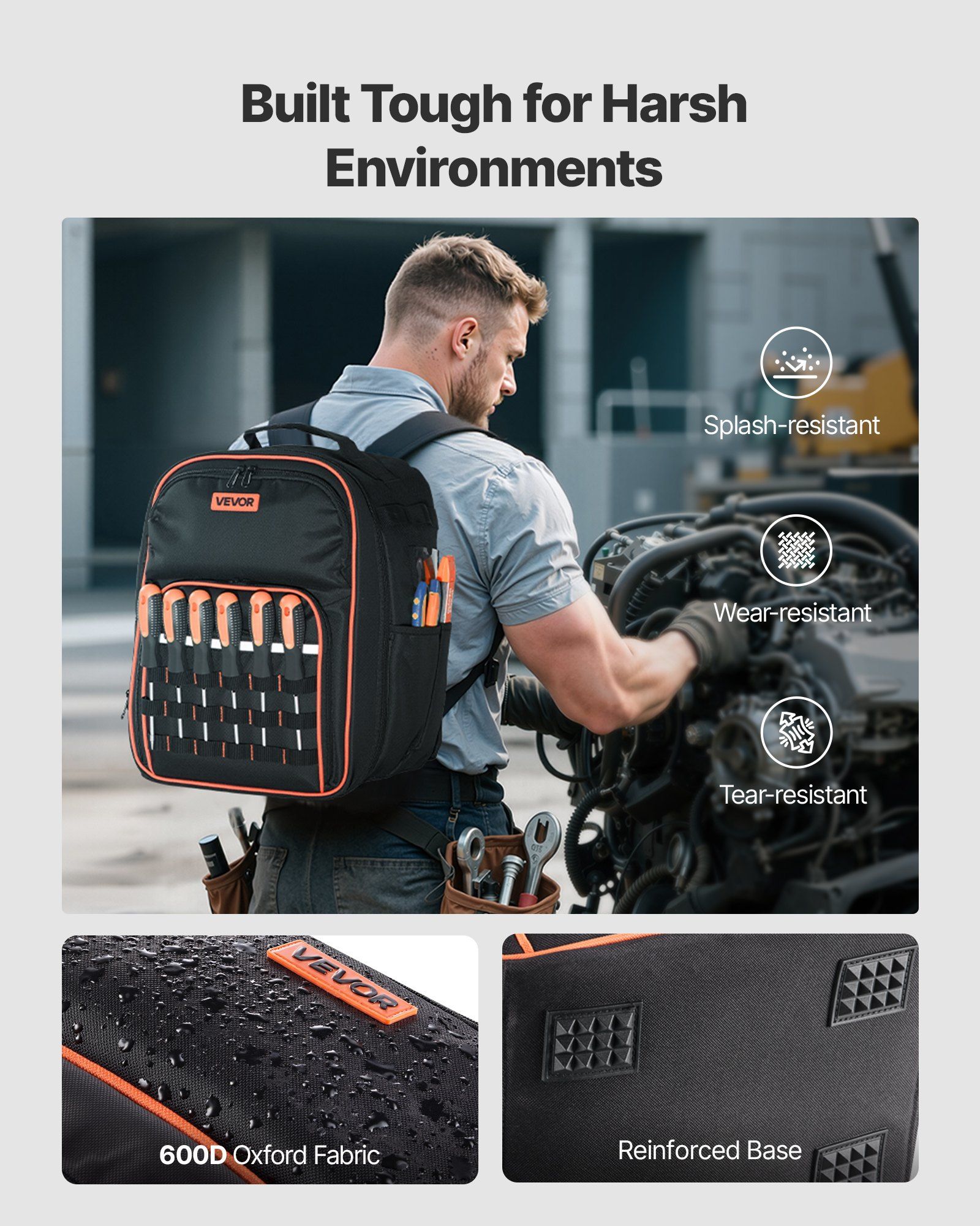 Tool Backpack, 49 Pockets, Heavy-duty Tools Storage Organizer Work Bags with Laptop Compartment & Reinforced Fabric Base, Electrician Jobsite Backpack for Electrician, Repairman - Image 3