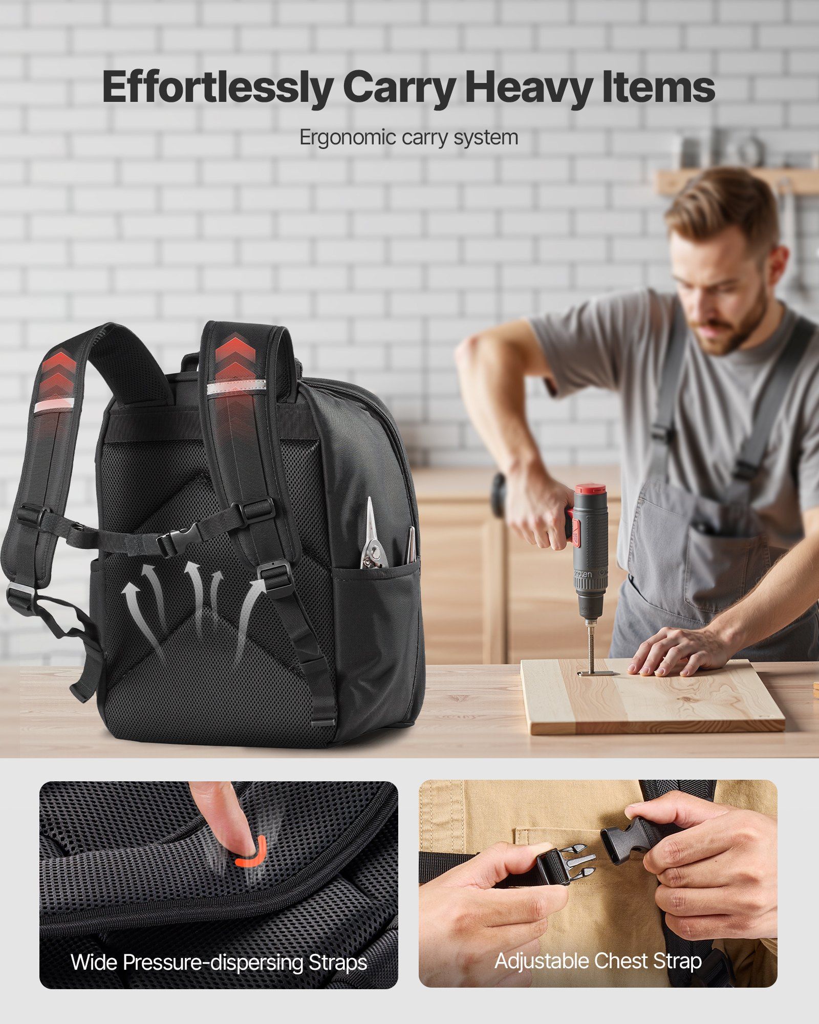 Tool Backpack, 49 Pockets, Heavy-duty Tools Storage Organizer Work Bags with Laptop Compartment & Reinforced Fabric Base, Electrician Jobsite Backpack for Electrician, Repairman - Image 4