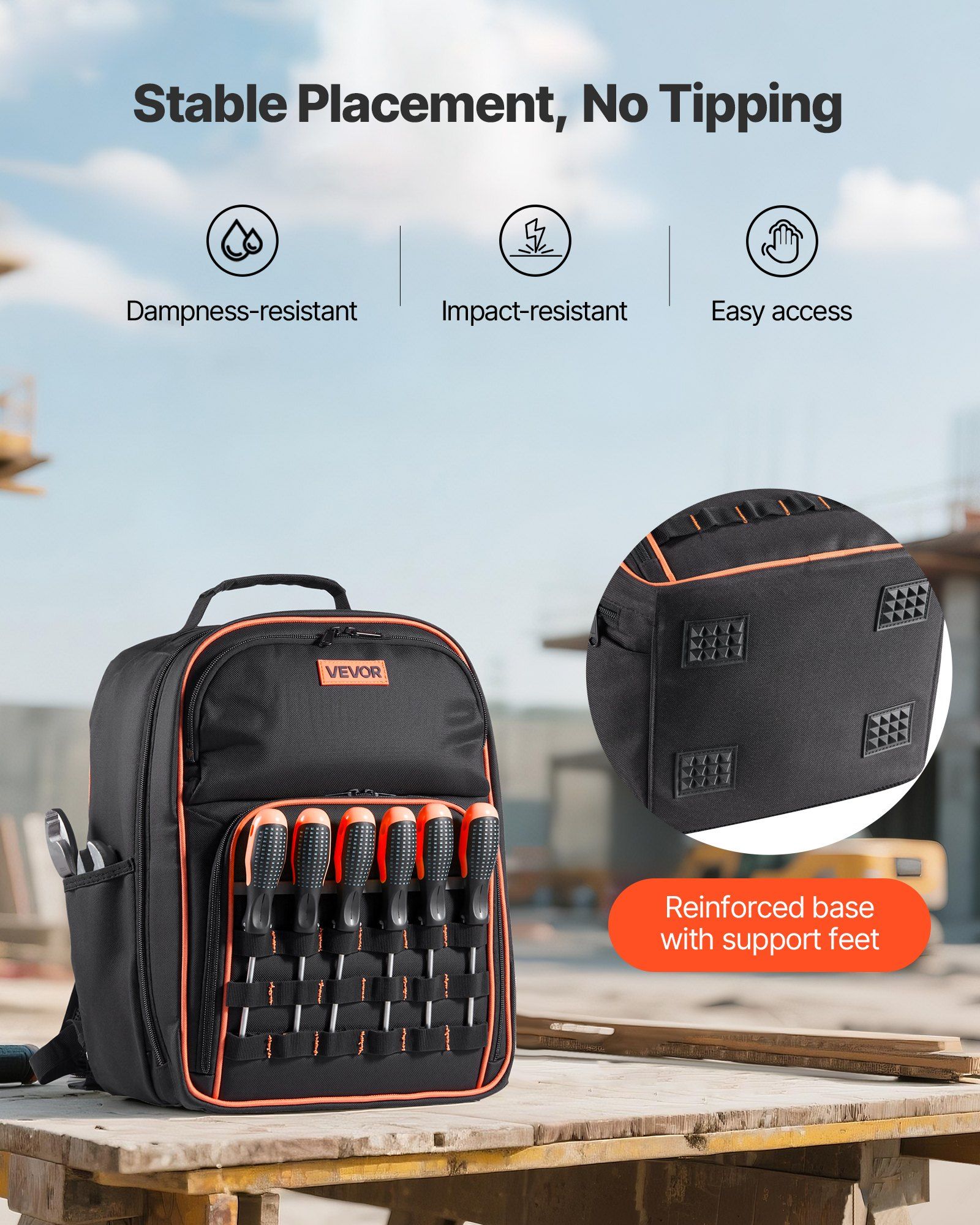 Tool Backpack, 49 Pockets, Heavy-duty Tools Storage Organizer Work Bags with Laptop Compartment & Reinforced Fabric Base, Electrician Jobsite Backpack for Electrician, Repairman - Image 5