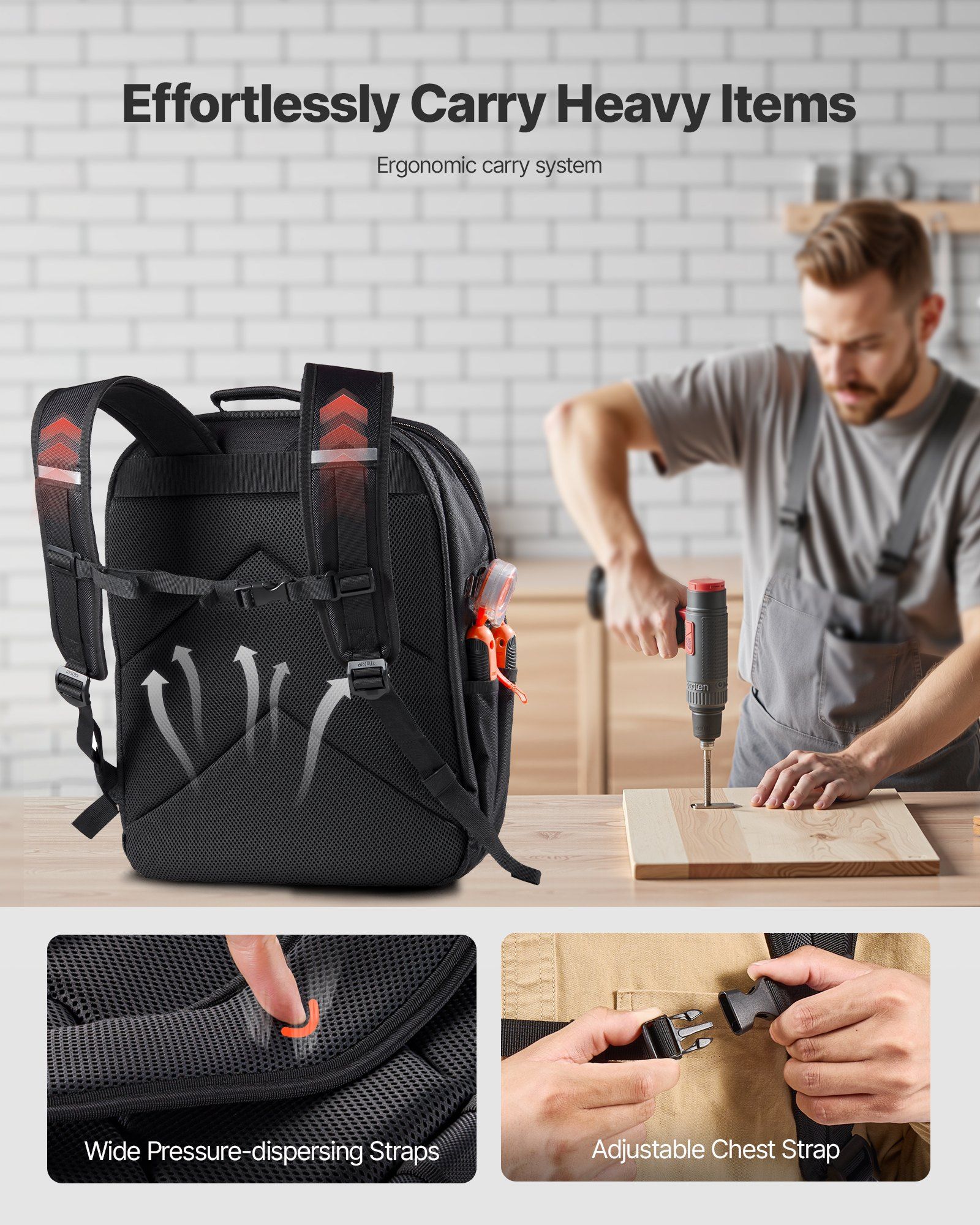 Tool Backpack, 45 Pockets, Heavy-duty Tools Storage Organizer Work Bags with Laptop Compartment & Reinforced Fabric Basee, Electrician Jobsite Backpack for Electrician, Repairman - Image 4