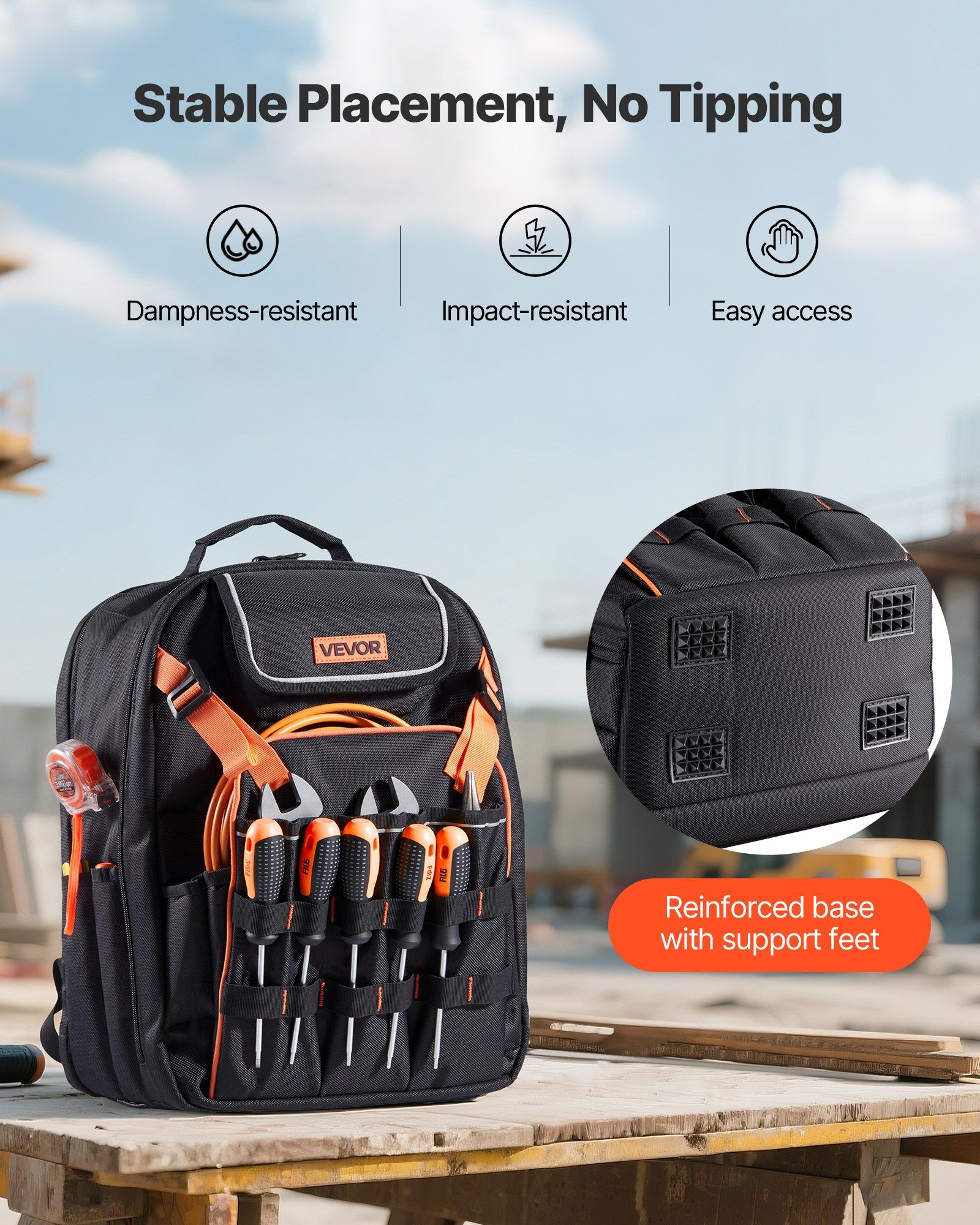 Tool Backpack, 45 Pockets, Heavy-duty Tools Storage Organizer Work Bags with Laptop Compartment & Reinforced Fabric Basee, Electrician Jobsite Backpack for Electrician, Repairman - Image 5