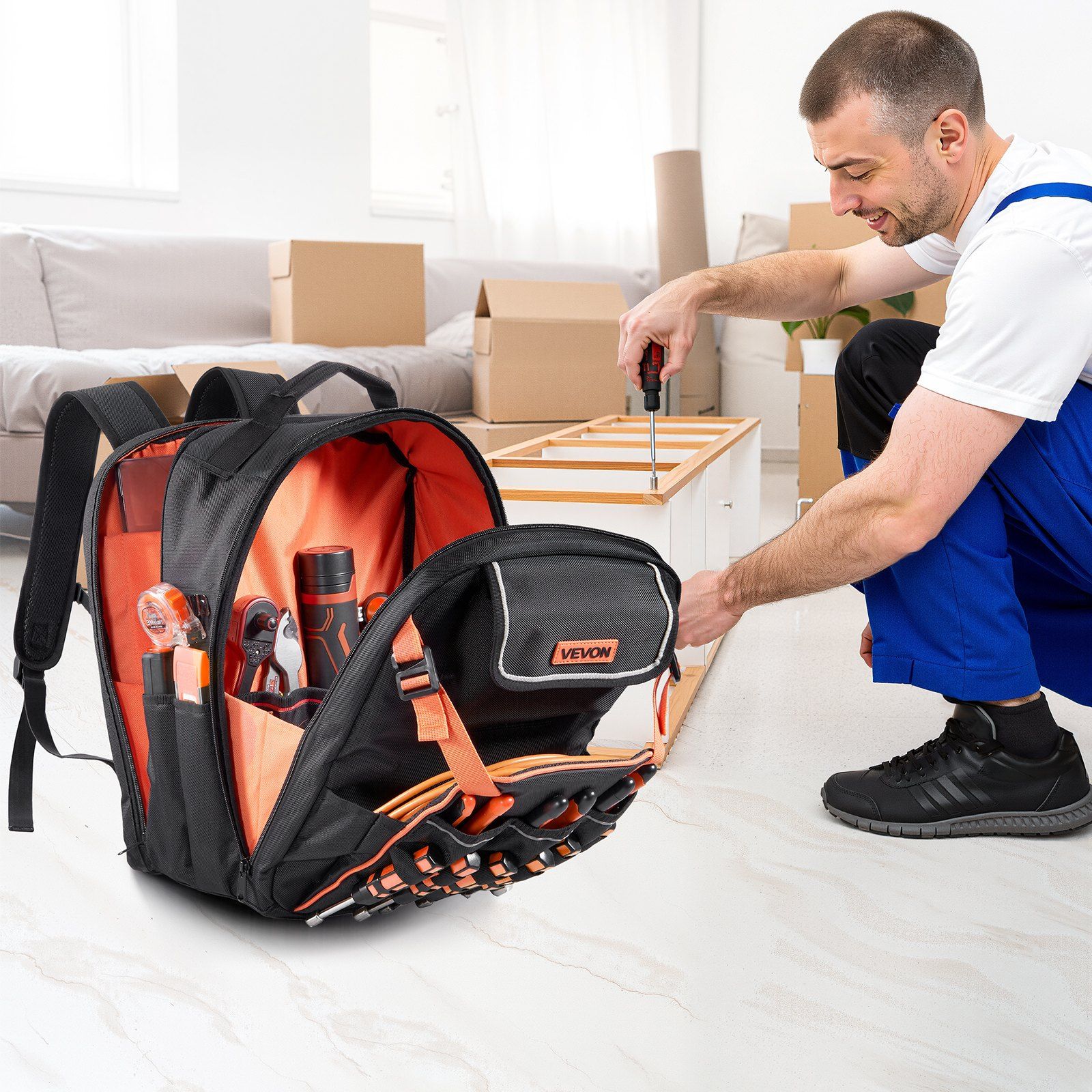 Tool Backpack, 45 Pockets, Heavy-duty Tools Storage Organizer Work Bags with Laptop Compartment & Reinforced Fabric Basee, Electrician Jobsite Backpack for Electrician, Repairman - Image 8