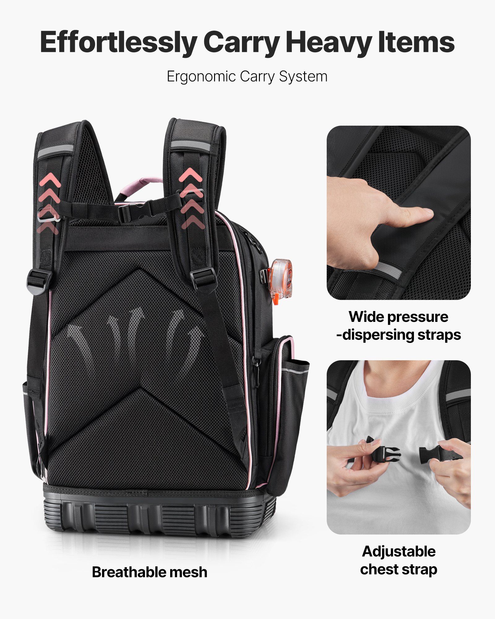 Tool Backpack, 56 Pockets, Heavy-duty Tools Storage Organizer Work Bags with Laptop Compartment & Molded Base, Electrician Jobsite Backpack for Electrician, Repairman, and HVAC Techs - Image 4