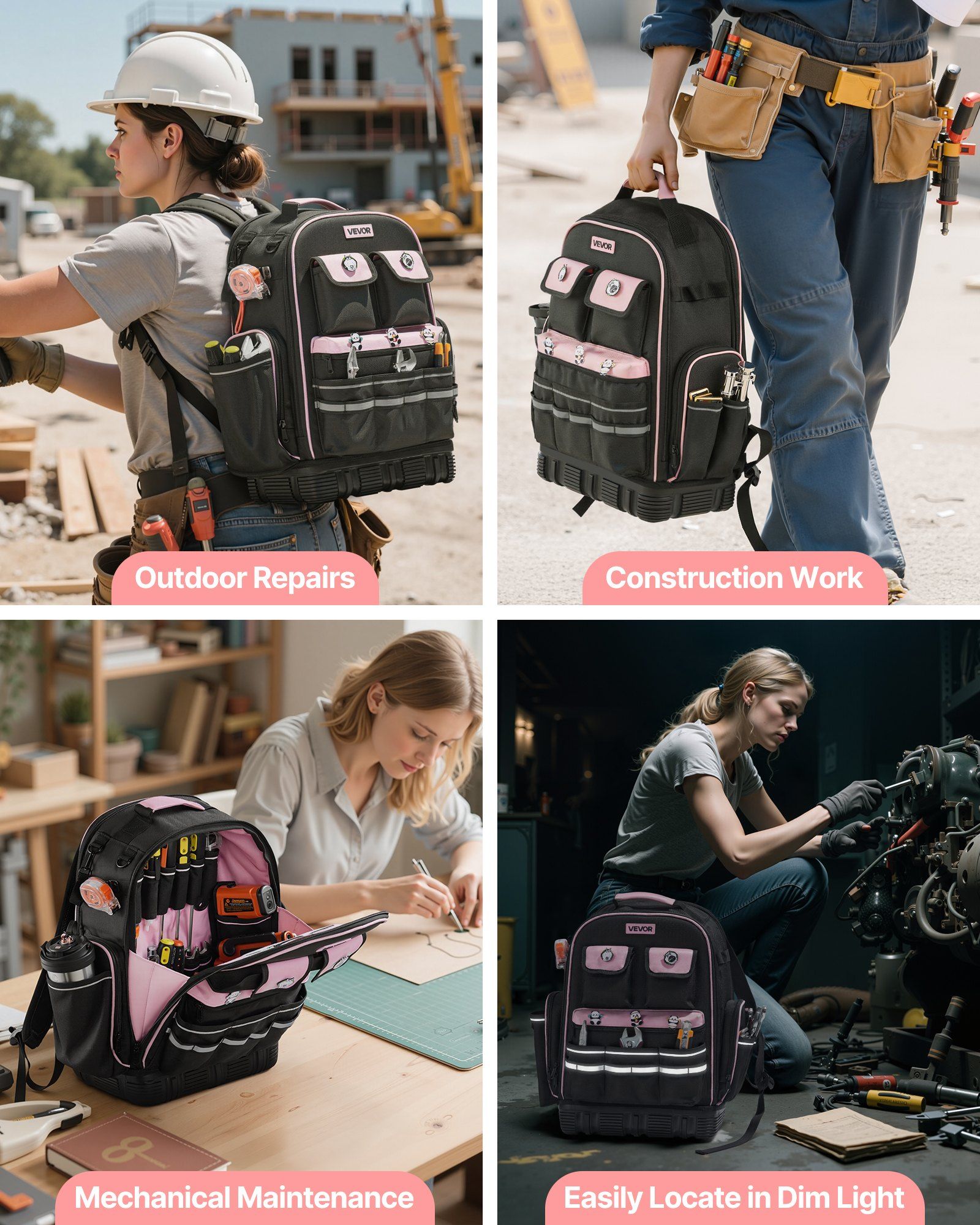 Tool Backpack, 56 Pockets, Heavy-duty Tools Storage Organizer Work Bags with Laptop Compartment & Molded Base, Electrician Jobsite Backpack for Electrician, Repairman, and HVAC Techs - Image 6