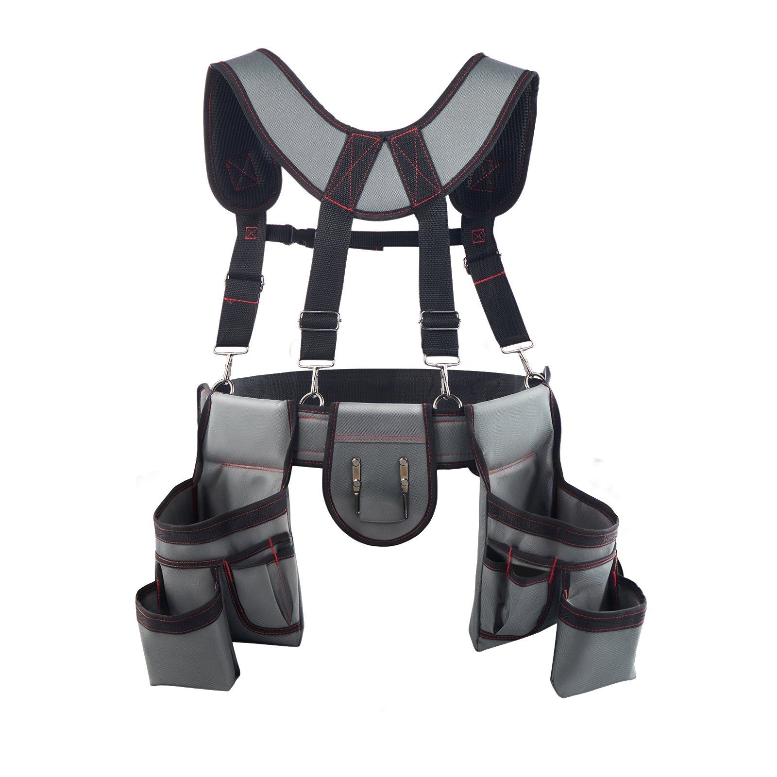 Tool Belt, 22 Pockets Tool Pouch with Suspenders for Men, Heavy Duty Adjustable Utility Belt Bag Suspenders for Electrician, Carpenter, Construction, Work Apron Organizer Waist Adjust 81-173 cm - Image 1