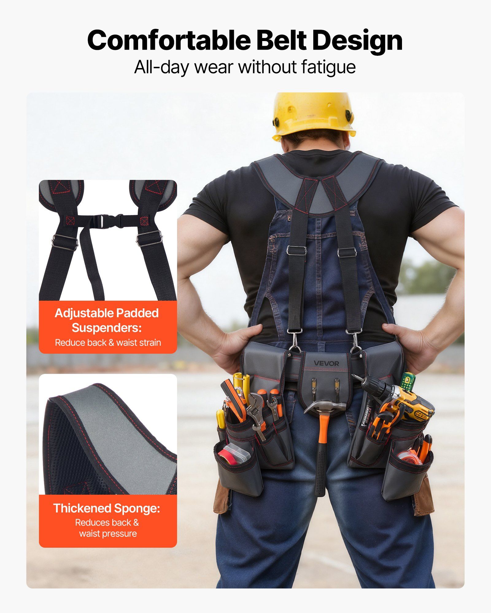 Tool Belt, 22 Pockets Tool Pouch with Suspenders for Men, Heavy Duty Adjustable Utility Belt Bag Suspenders for Electrician, Carpenter, Construction, Work Apron Organizer Waist Adjust 81-173 cm - Image 4